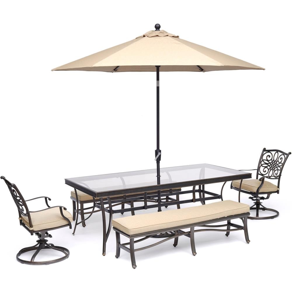 Hanover TRADDN5PCSW2GBN-SU-T Traditions 5-Piece Bronze Patio Dining Set with Tan Cushions