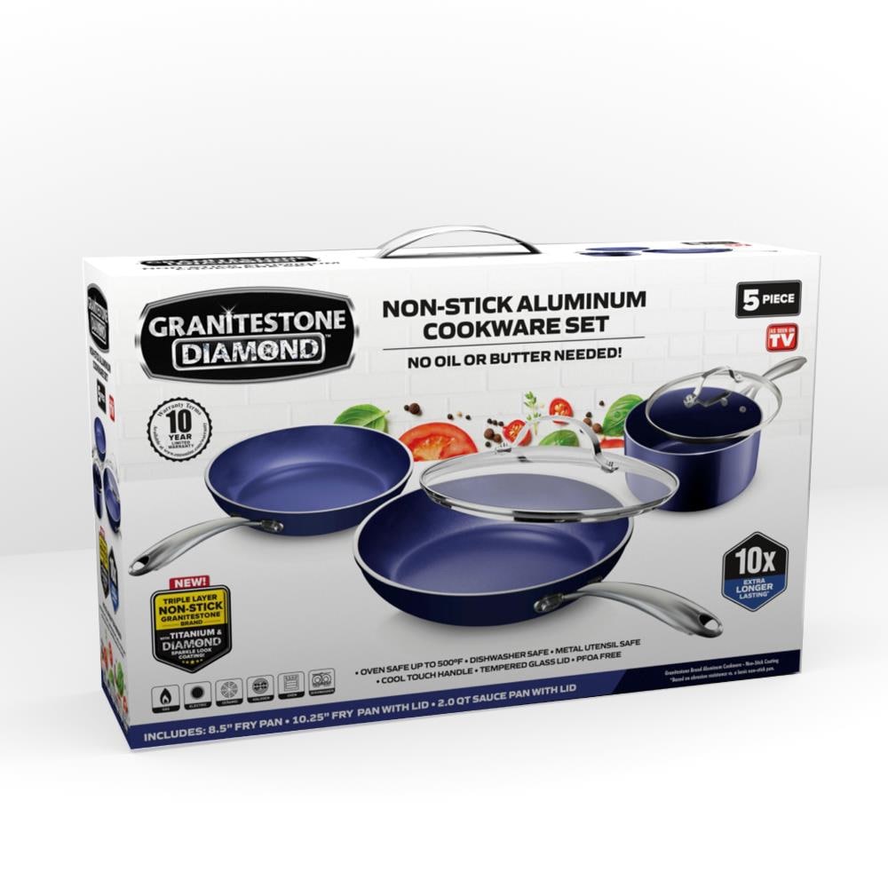 GraniteStone Diamond GraniteStone Diamond Blue Collection 13.97-in Aluminum  Cookware Set with Lid in the Cooking Pans & Skillets department at