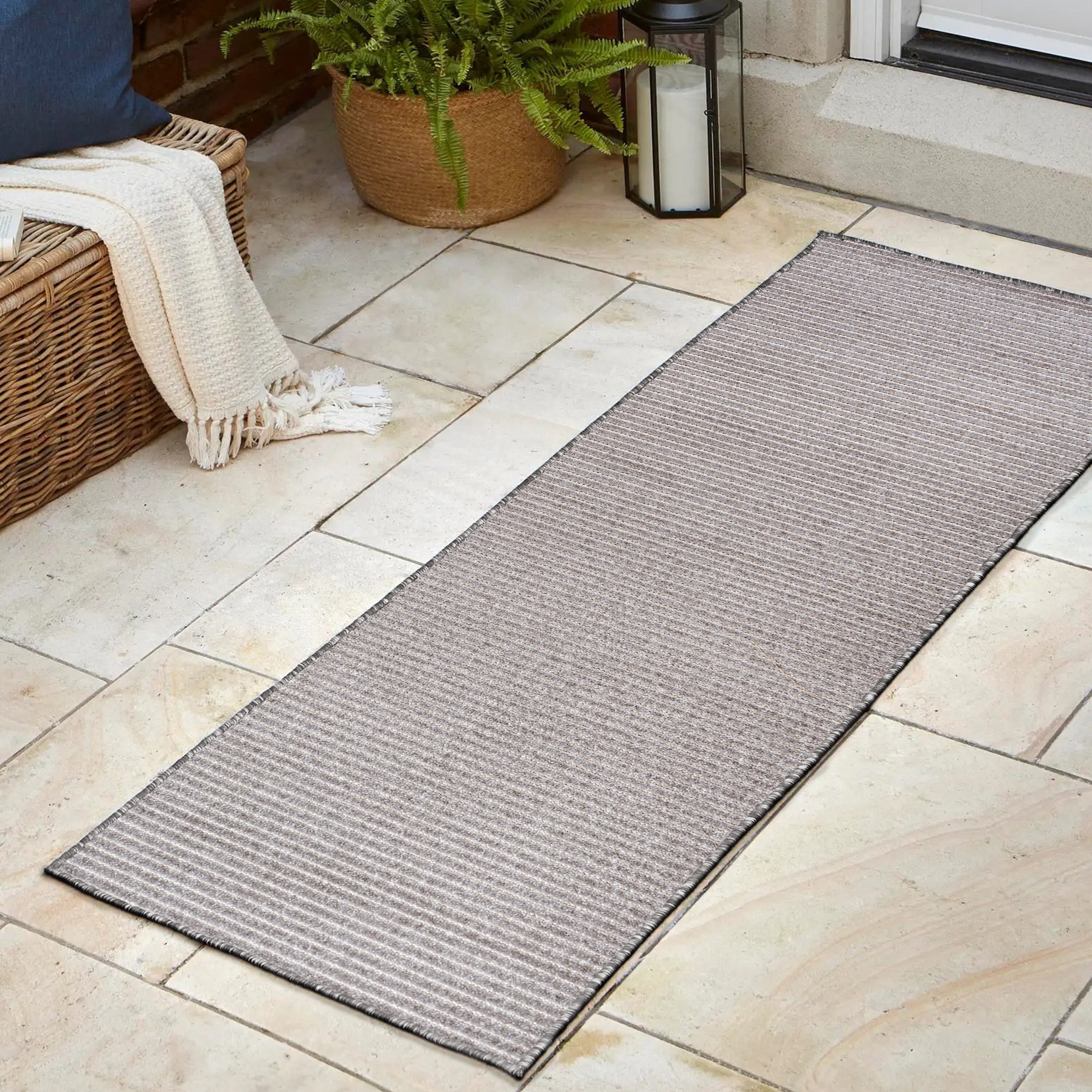 Scandi Minimalist Gray/Ivory Striped Synthetic Runner Rug 2x8
