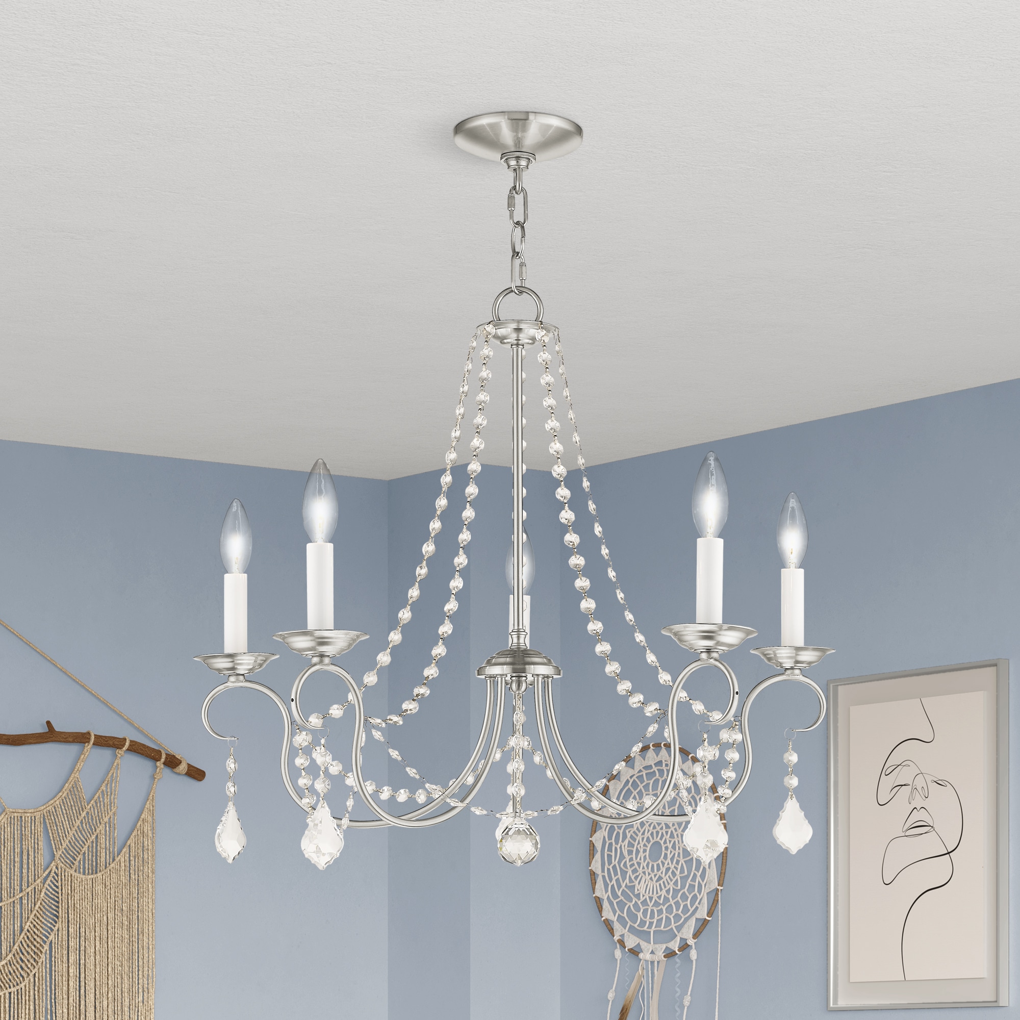 Brushed Nickel Mini 5-Light Candelabra Chandelier