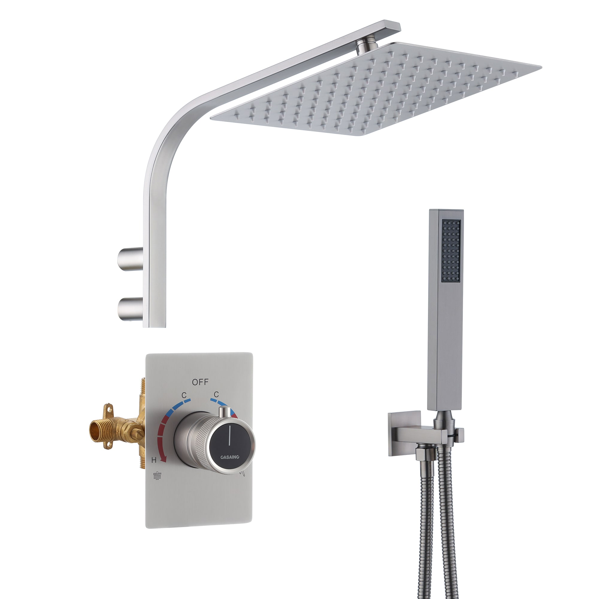 Clihome SMD-BS02BG Wall-Mounted Integrated 2-Function Shower System Brushed Nickel 10-in Dual Head Built-In Shower Faucet System with 2-way Diverter ( Pressure-balanced Valve Included )