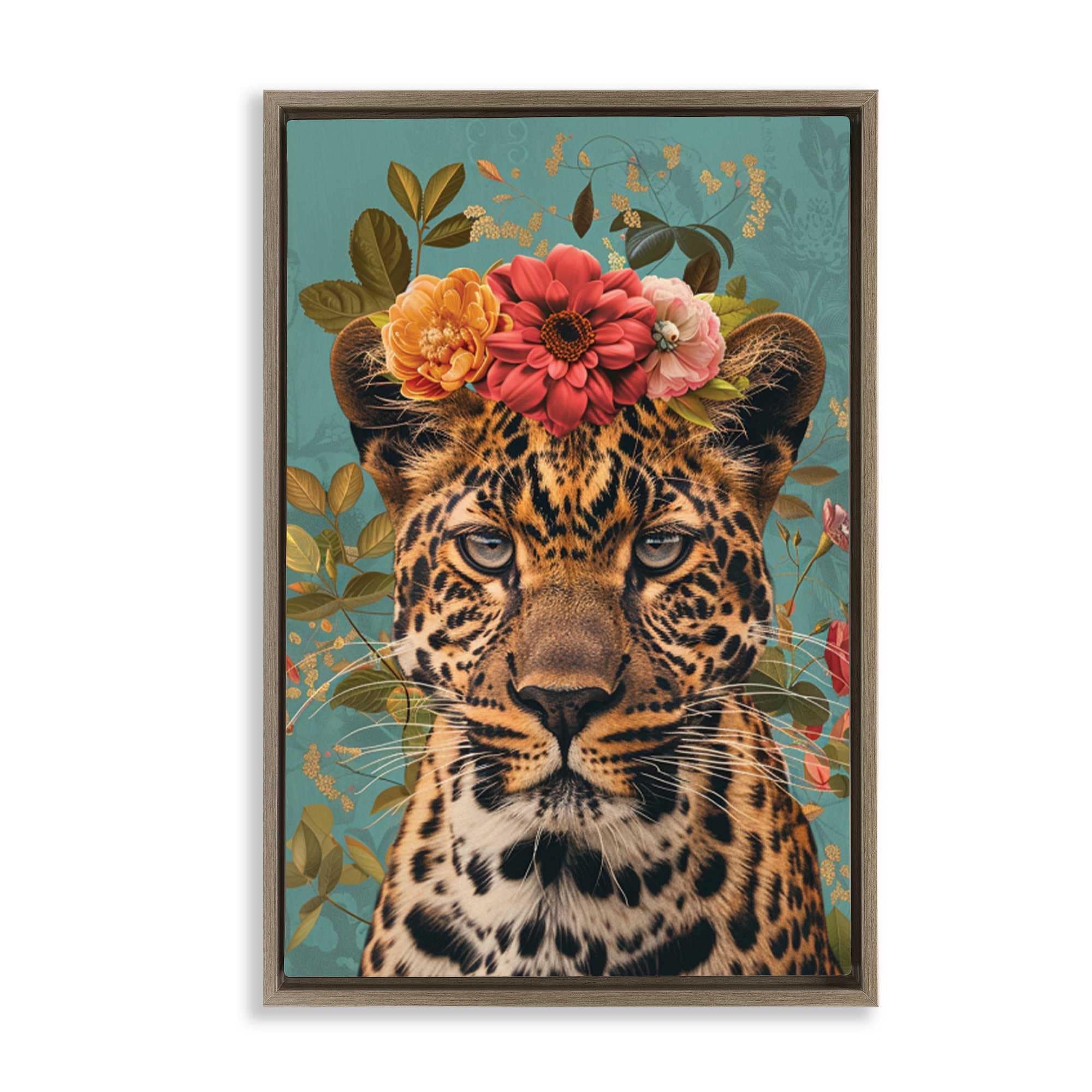 Stupell Industries BT-895-FFE-20X30 Floral Crown Wild Cheetah Floating Frame design by LSR Design Studio
