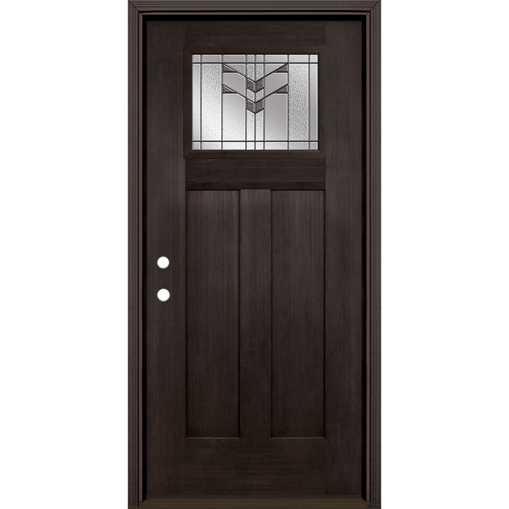 Masonite 3420318 Frontier 36-in x 80-in x 4-9/16-in Fiberglass Craftsman Right-hand inswing Walnut Stained Prehung Front Door with Brickmould Insulating core