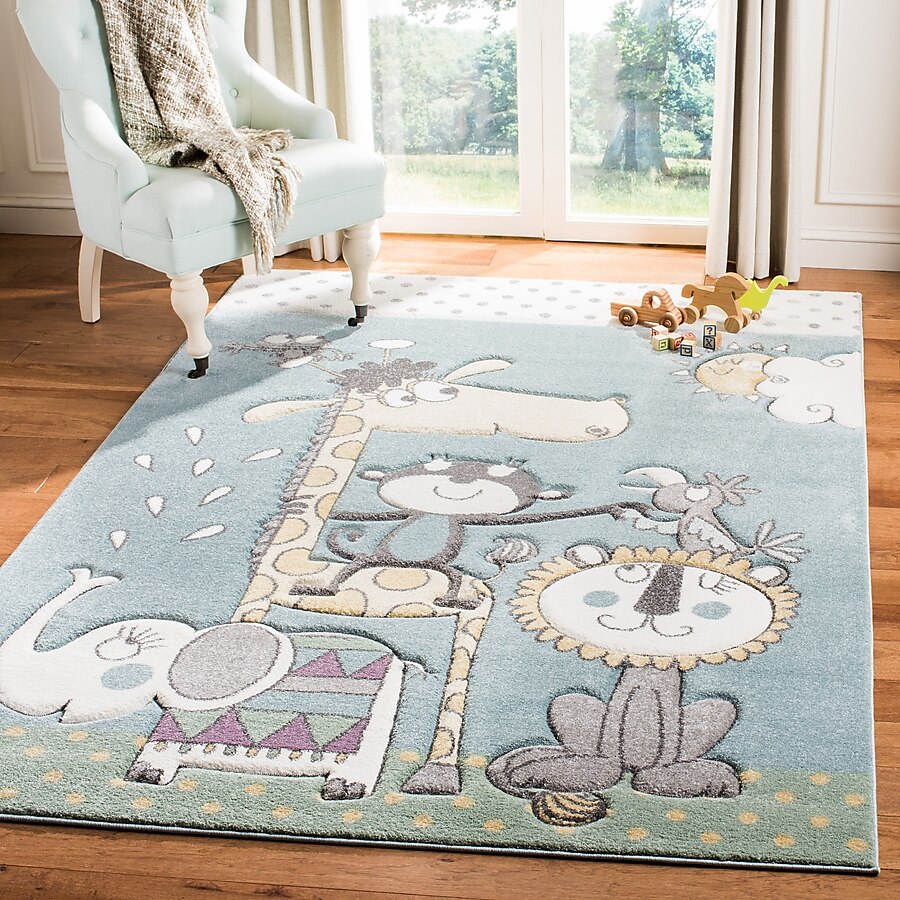 Safavieh Carousel Kids Giraffe 5 x 5 Ivory/Blue Square Indoor Kids Area Rug Safavieh Carousel Kids Giraffe 5 x 5 Ivory/Blue Square Indoor Kids Area Rug