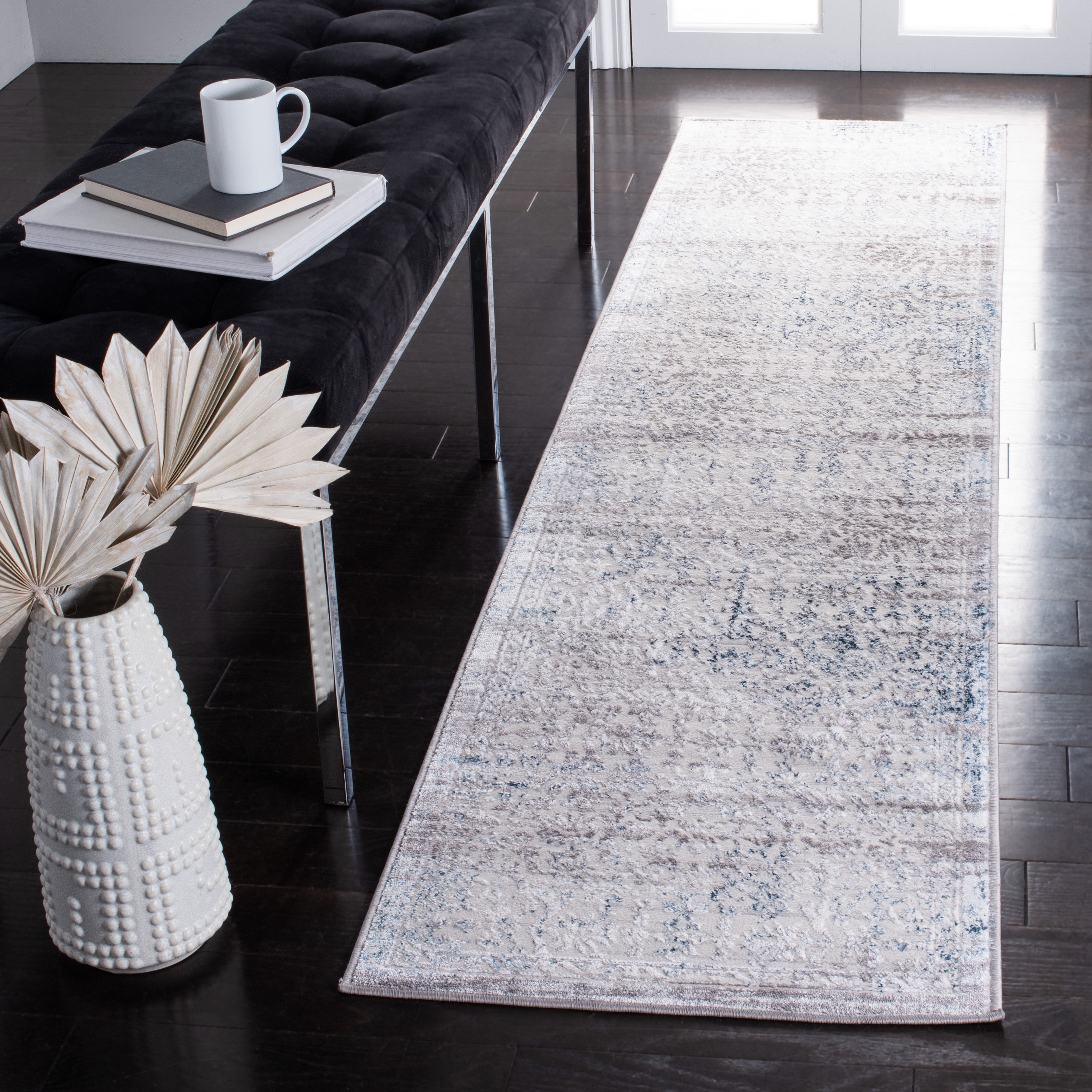 Safavieh ALA239G-28 Amelia Benjamina 2 x 8 (ft) Loomed Synthetic Gray/Blue Rectangular Indoor Distressed/Overdyed Mid-Century Modern Runner rug