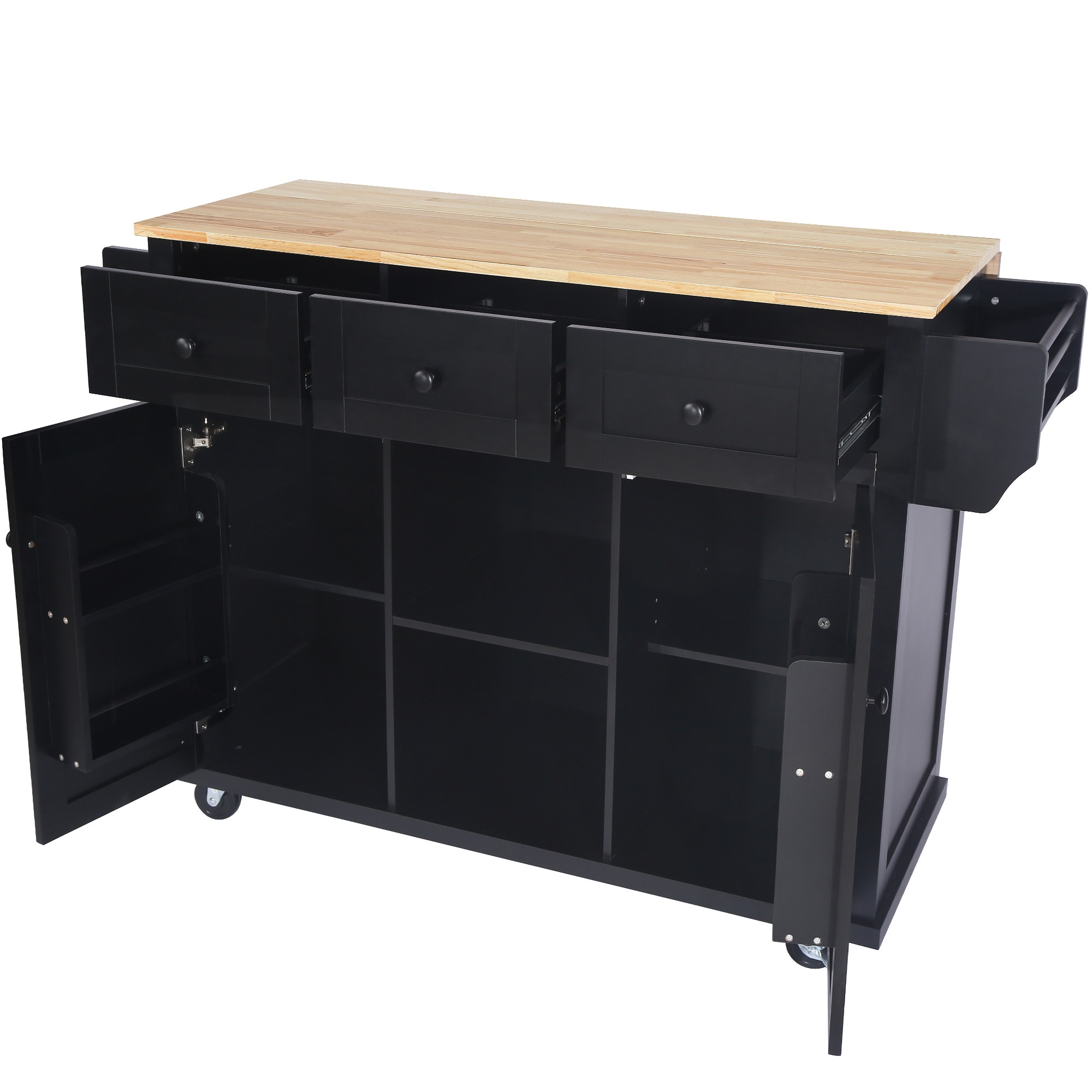 Baboom Black Mdf Base With Wood Top Rolling Kitchen Island (29.5-in X 