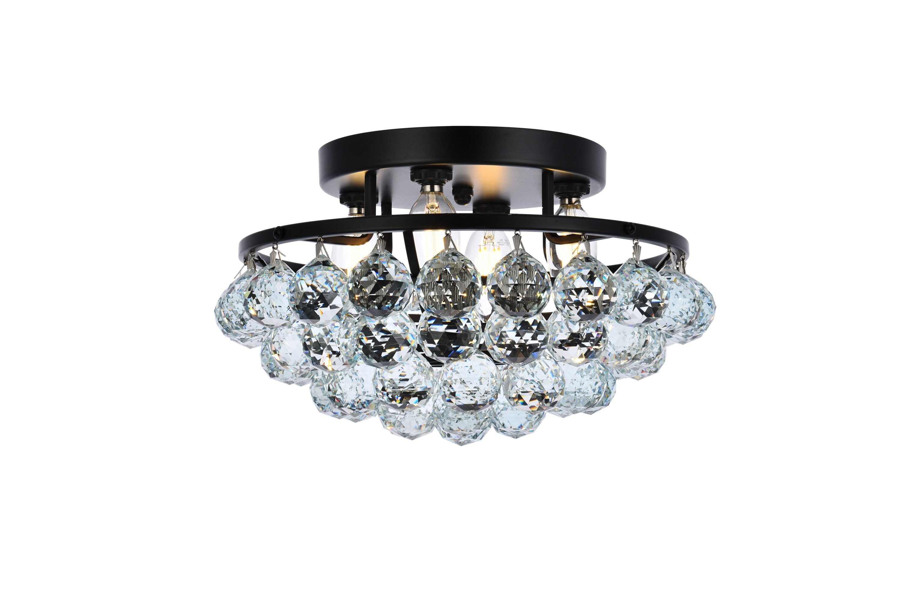 Corona 14-Inch Black and Crystal Flush Mount Light