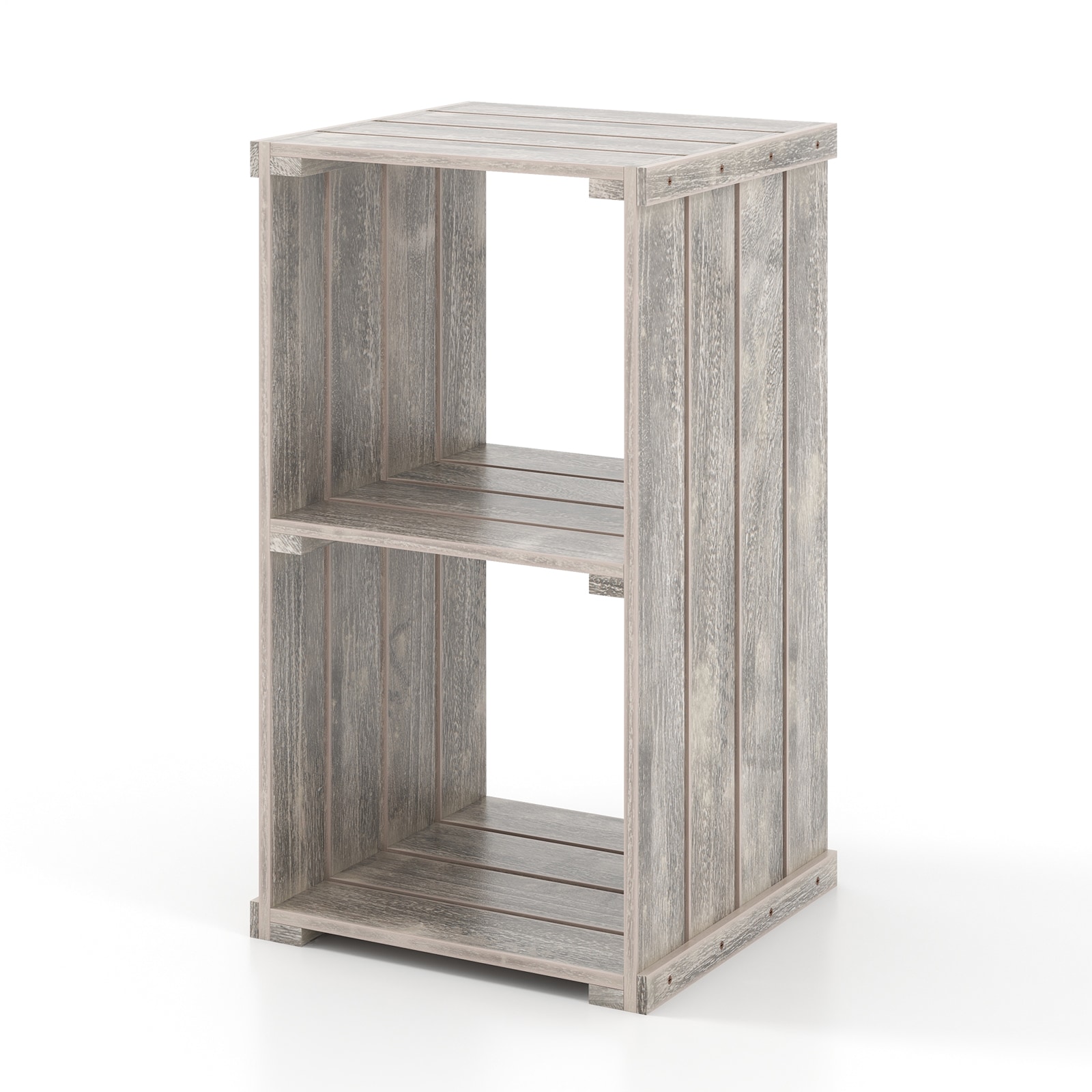 Slickblue D-CO-NB62511VJ Light Grey/ Light Brown Non Stackable Stationary Paulownia Wood 2 Cube Storage 3 -Tier Shelf for Living Room Bedroom Office (14.5L x 14W x 26H)