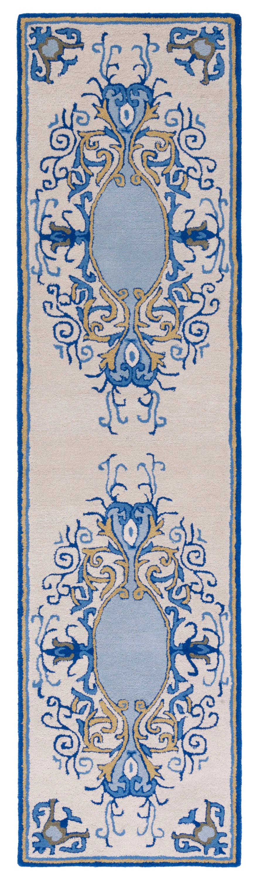Empire Blue and Beige Hand-Tufted Wool Runner Rug