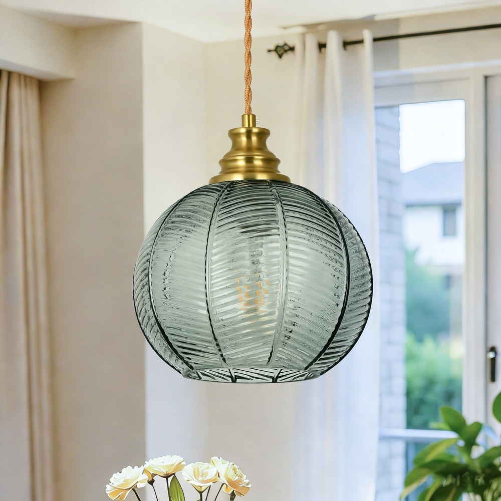 Henveton Jasslynn 1 Light Vintage Glass Pendant Light with Gold Fixture Modern Industrial Ceiling Hanging Light for Kitchen Island Dining Room