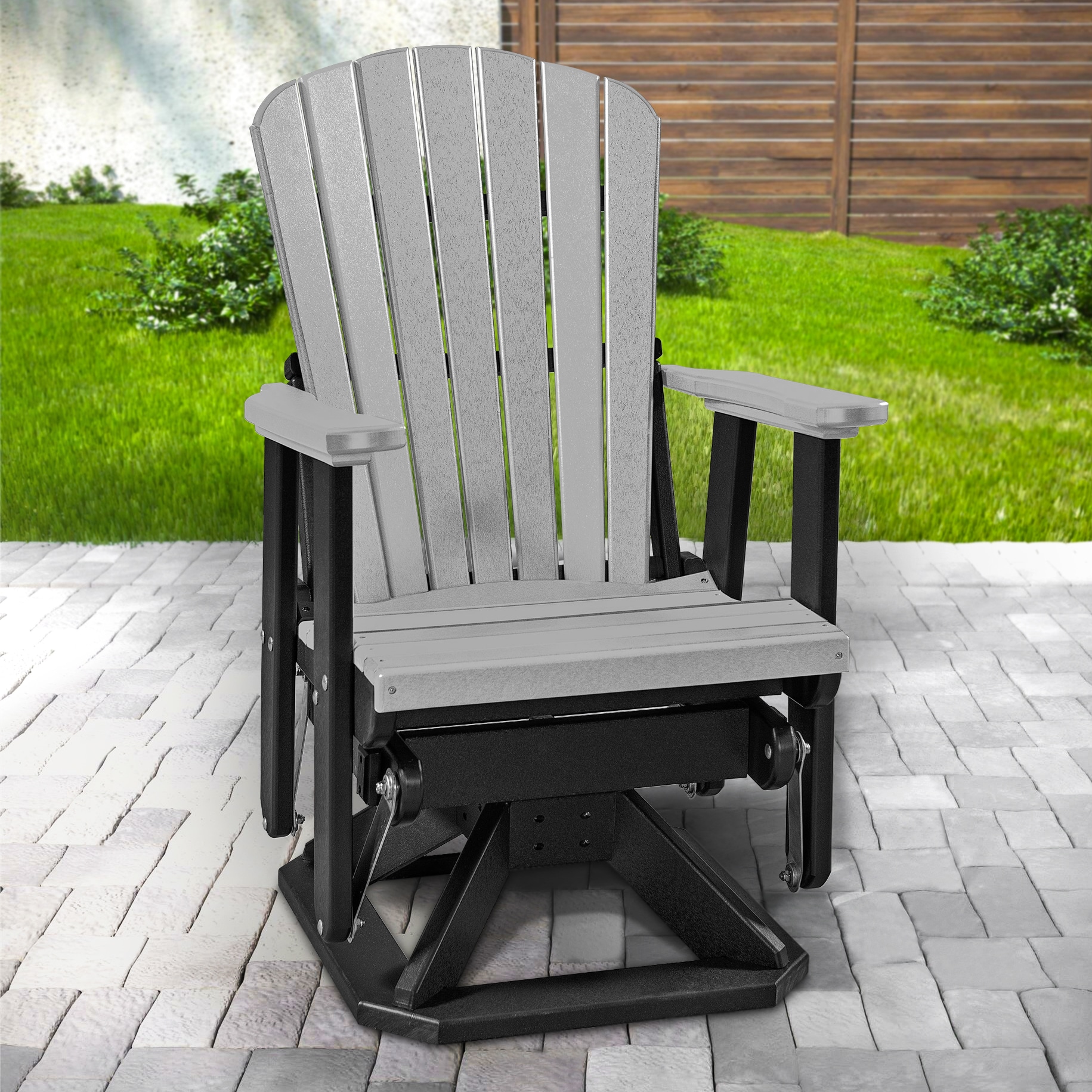 American Furniture Classics 510LGB Amish Black HDPE Frame Swivel glider Adirondack Chair with Slat Seat