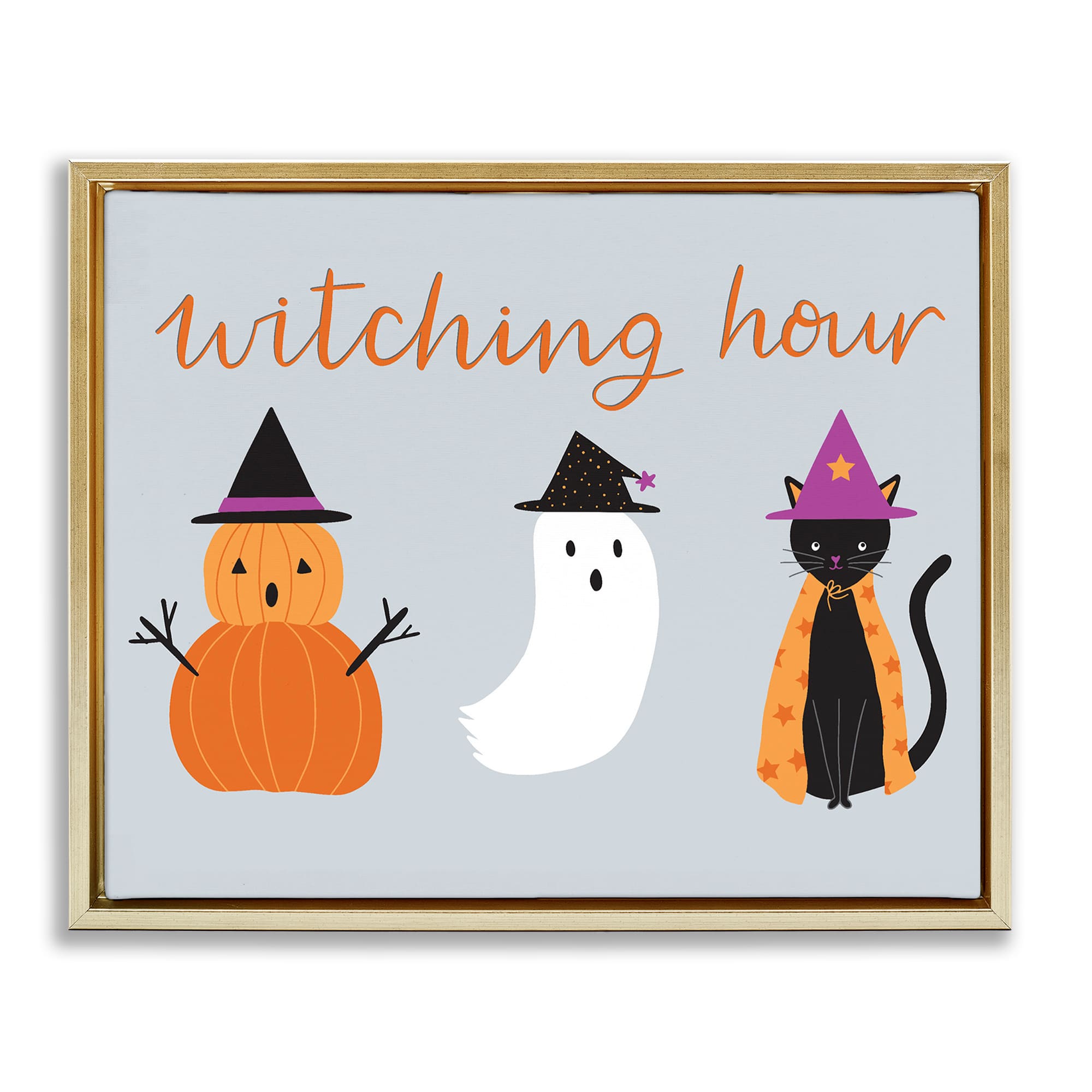 Stupell Industries BT-496-FFG-16X20 Cute Halloween Witching Hour Gold Framed Floater Canvas Wall Art By Sazerelli Designs 21 x 17