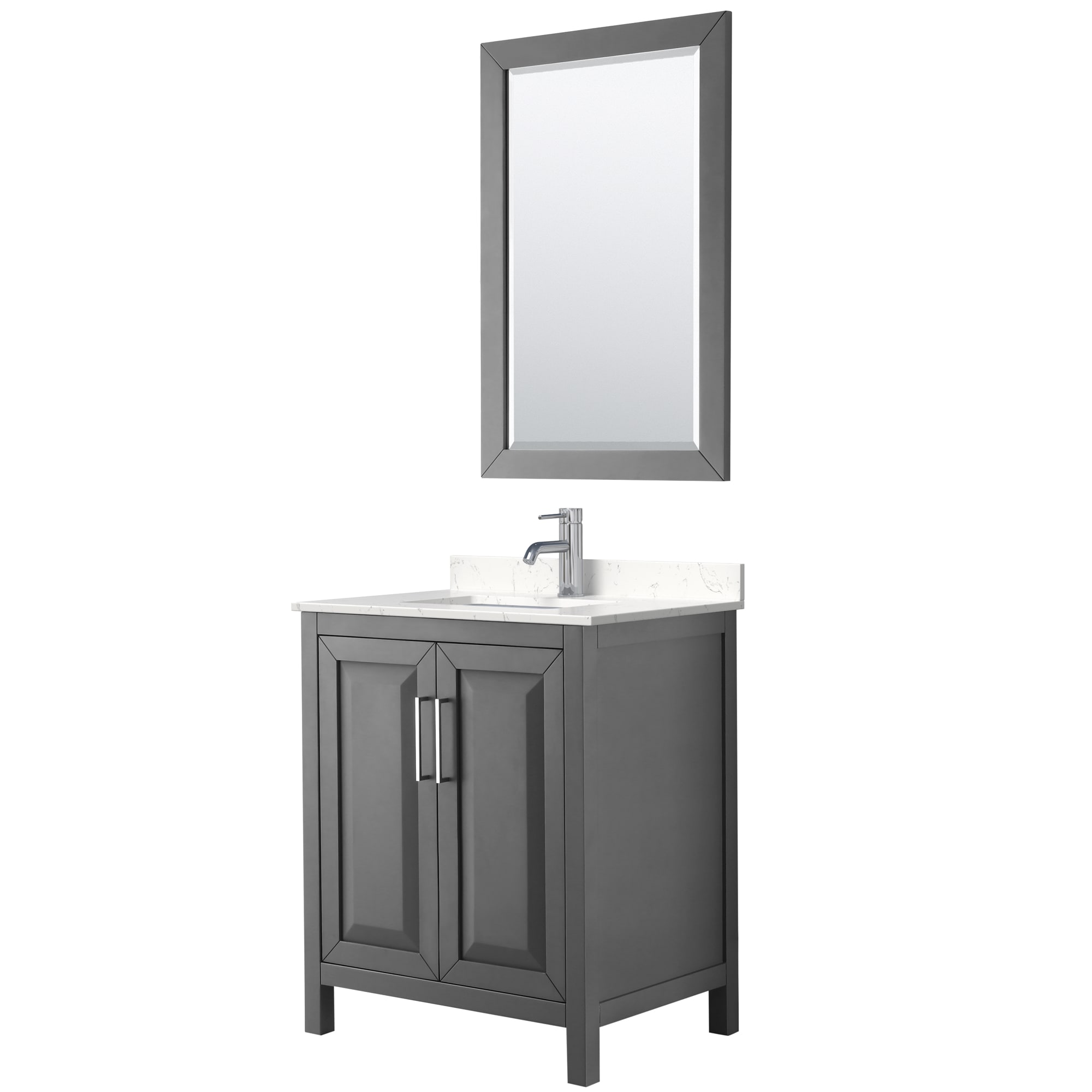 Wyndham Collection WCV252530SKGC2UNSM24 Daria 30-in Dark Gray with Polished Chrome Trim Undermount Single sink Bathroom Vanity with Carrara Cultured Marble Cultured marble Top (Mirror Included)