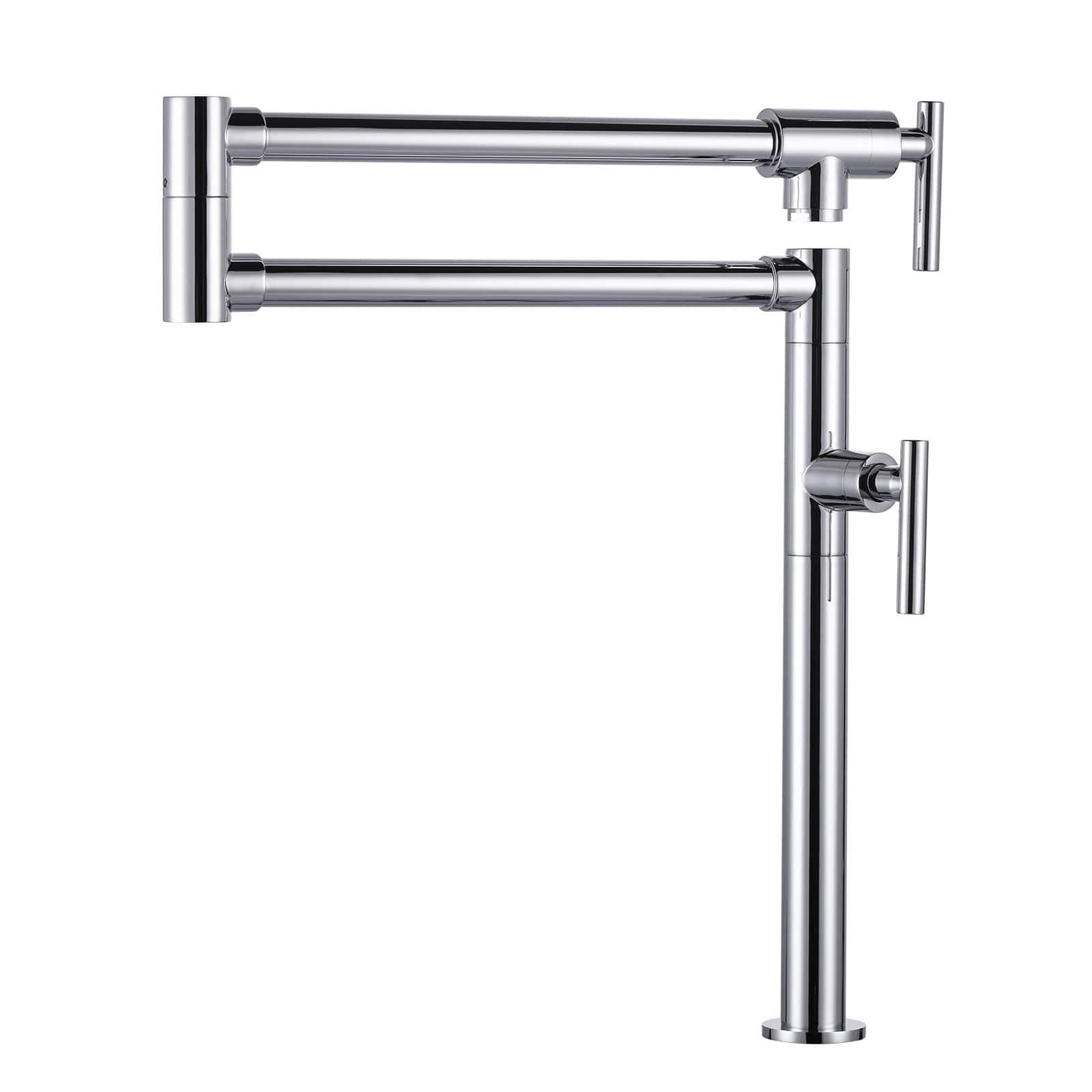 ALEASHA Deck Mounted Brass Pot Filler Kitchen Faucet with Double Handle and Joint Swing Arm in Polished Chrome