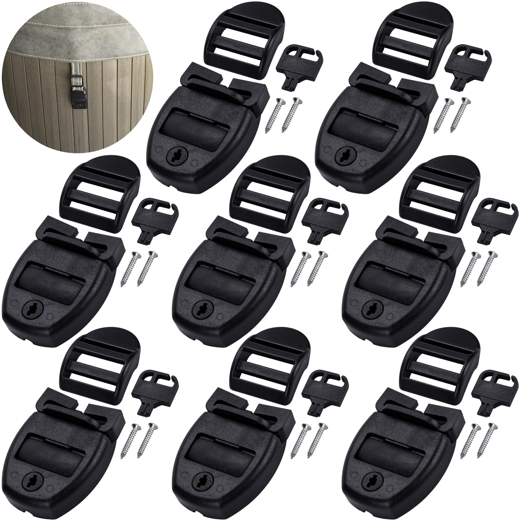 LILILIAN FMY -  Hot Tub Cover Clips Replacement Kit 8 Sets with Keys Slides and Screws for Spa Co...