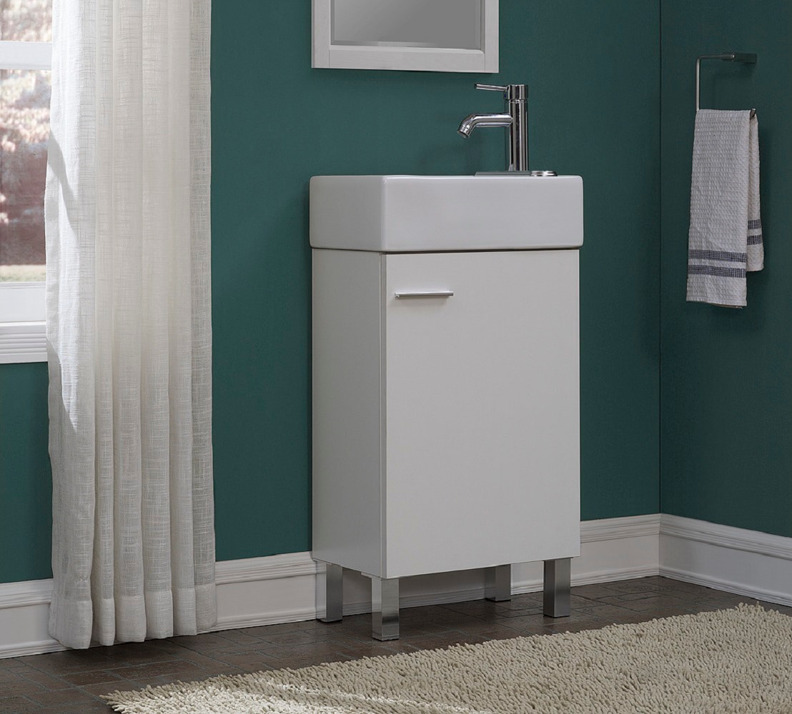 Runfine RFVA0198C 18-in White Single Sink Floating Bathroom Vanity with White Vitreous China Top