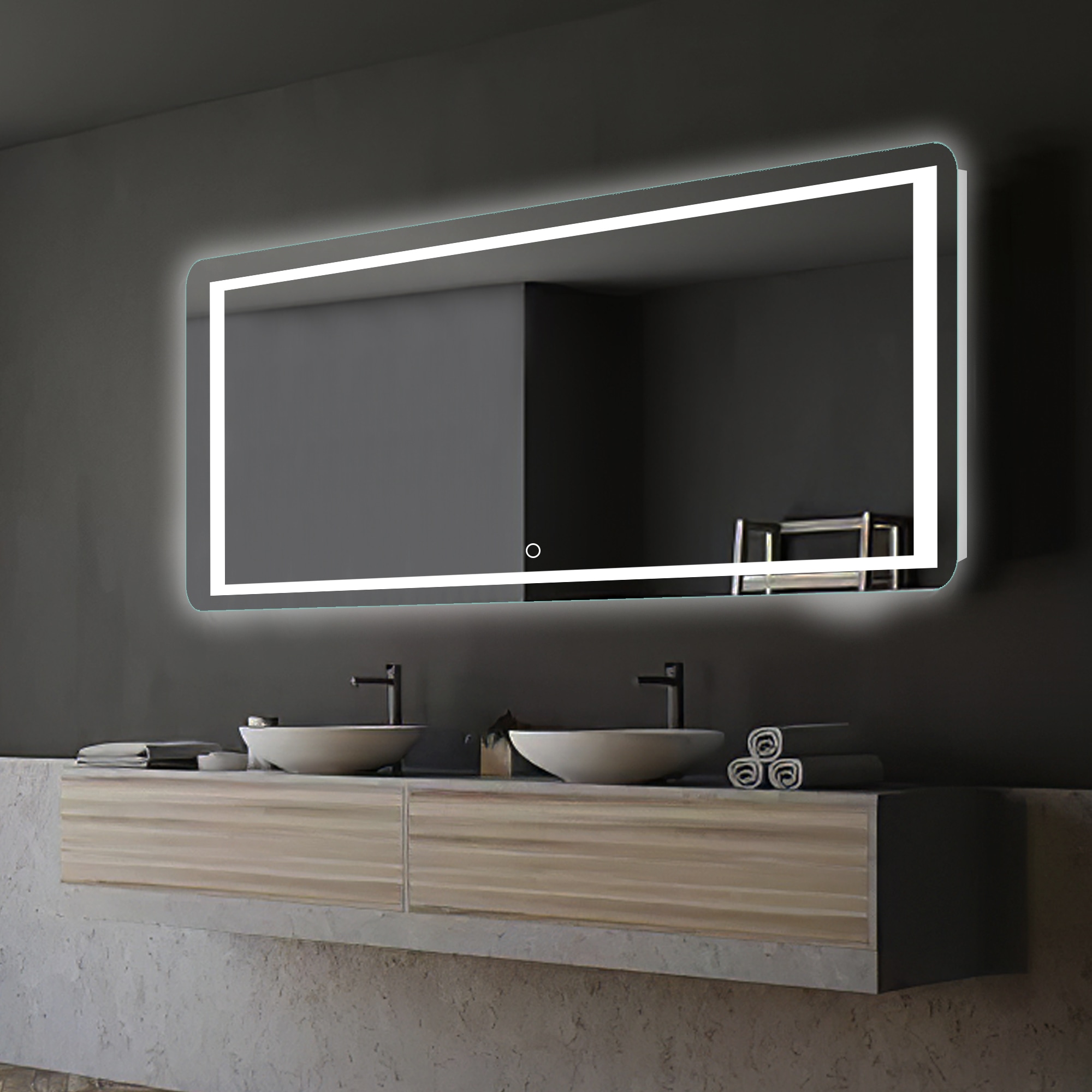 Dovelina JJ01324ZZZ 21-in x 64-in Polished Frameless Rectangle Dimmable Lighted Fog Free Bathroom Vanity Mirror ( Glass )