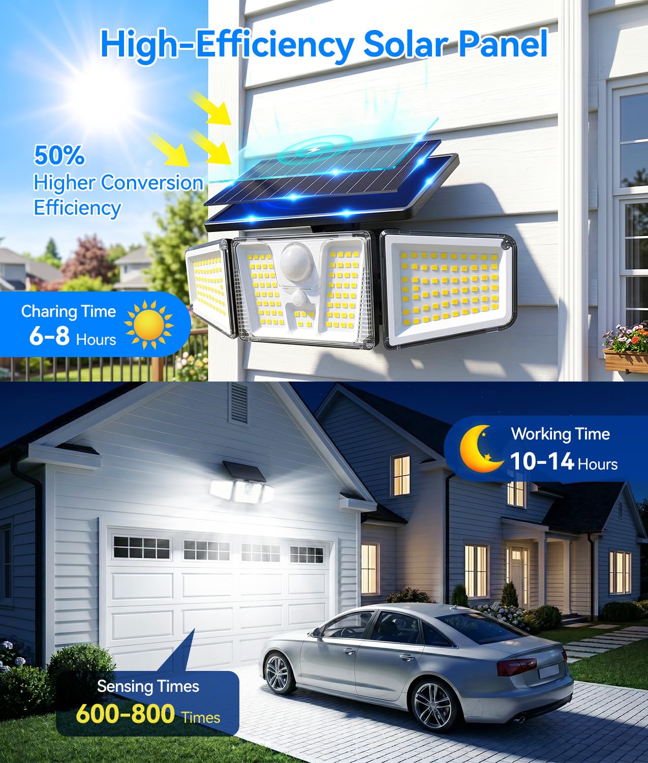 Justincity Solar Flood Lights Outdoor Motion Sensor 210 LED Waterproof ...
