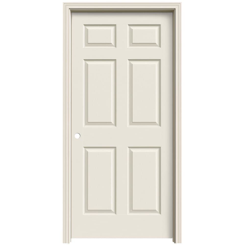 JELD-WEN JW136500689 36-in x 80-in Solid Core 6-panel Right Hand Textured Primed Molded Composite Split Jamb Single Prehung Interior Door (356 Casing)