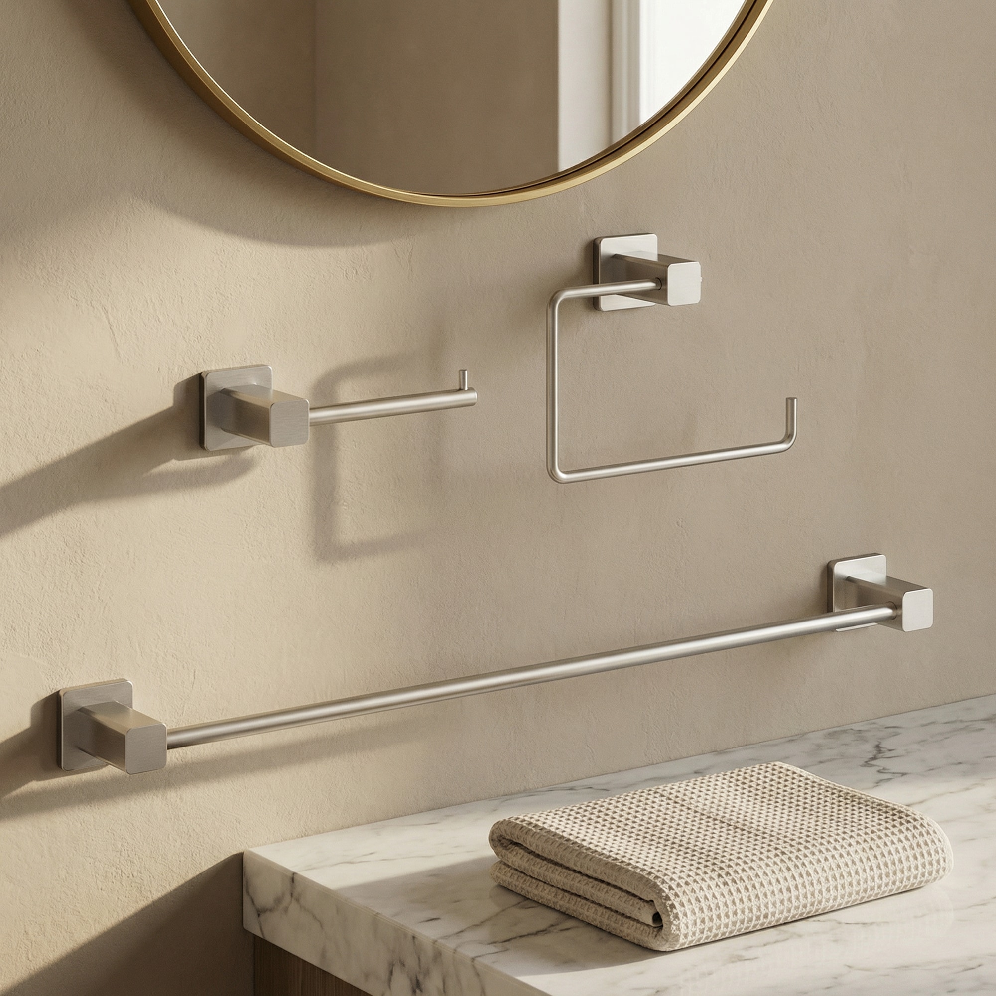 VIGO - 3 -Piece Meridian Brushed Nickel Decorative Bathroom Hardware Set Towel Bar, Toilet Paper ...