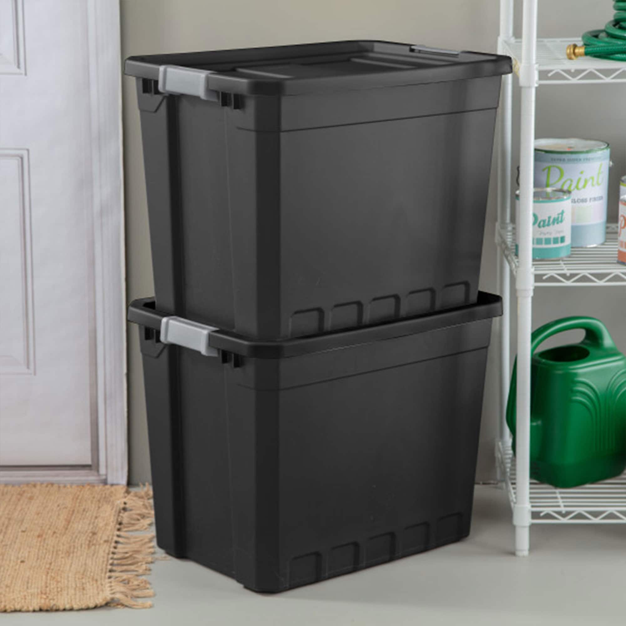 Black Heavy Duty Plastic Stackable Storage Tote with Lid