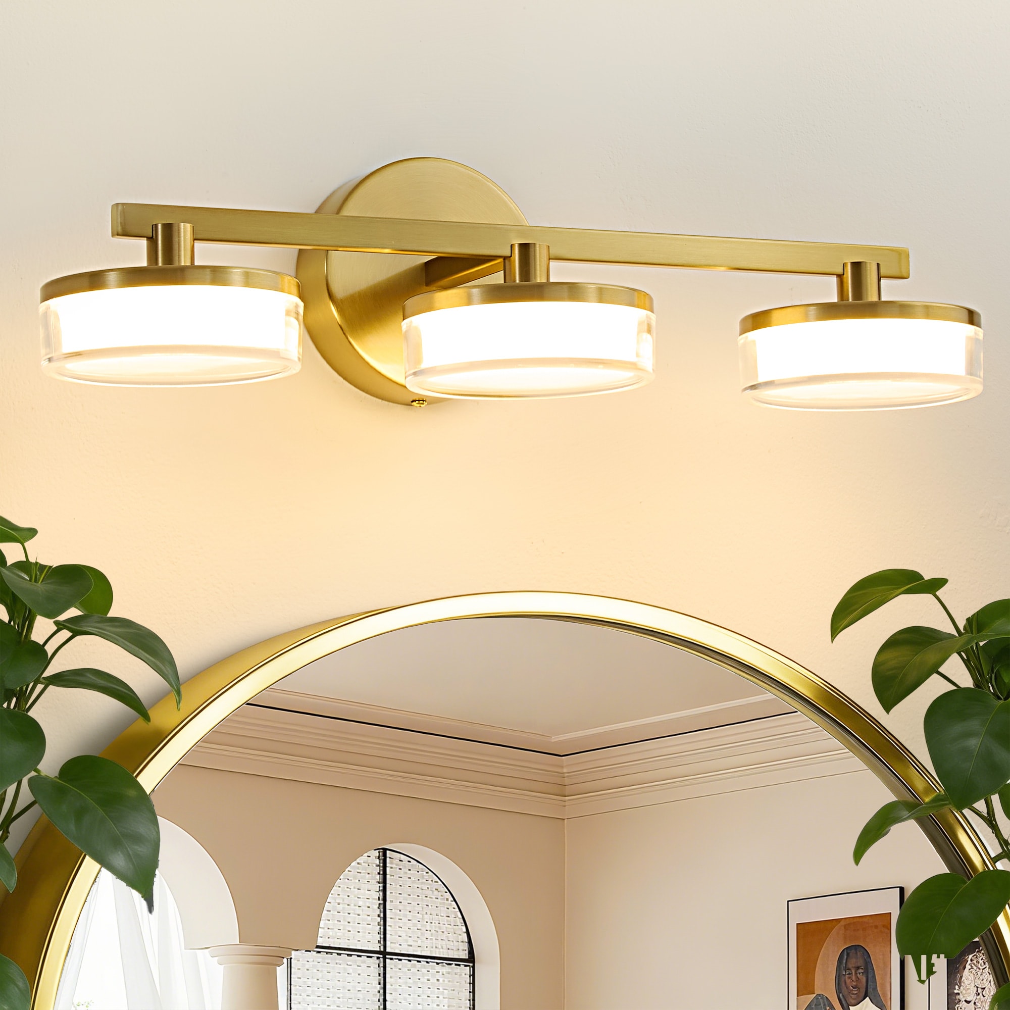 POWLIG - Vanity Light 18.89-in 3 Light Gloss Gold Integrated LED Modern/contemporary Bathroom Van...