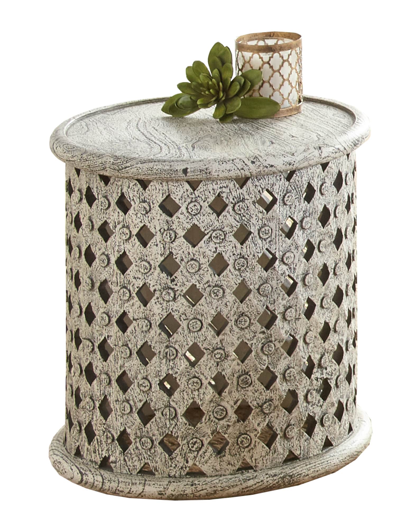 Steve Silver SM100E 17-in W x 17-in H Alabaster Wood Round Eclectic End Table