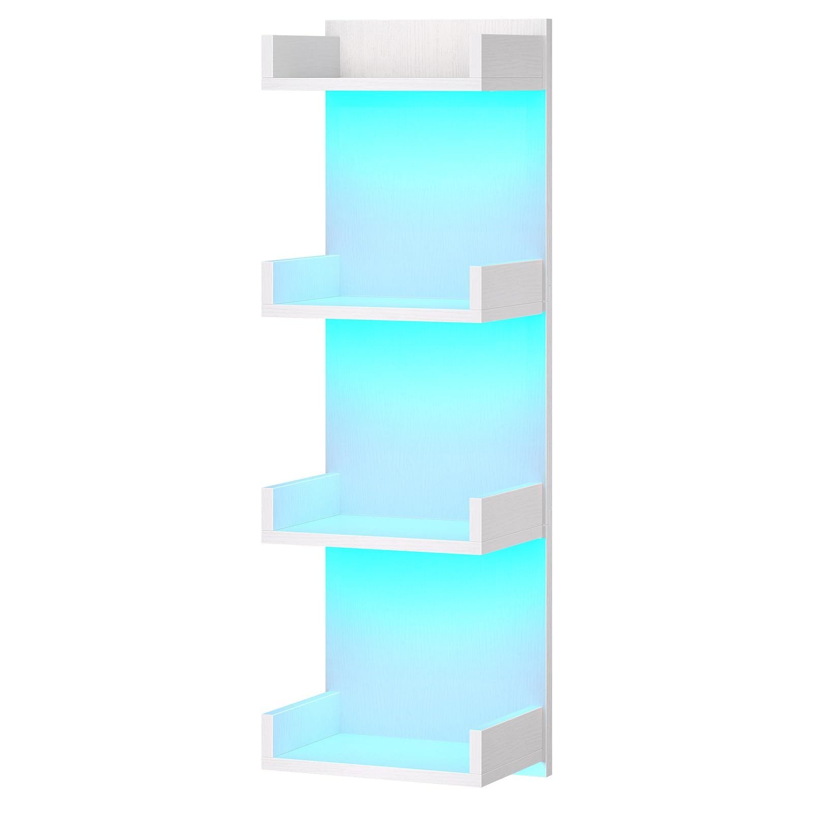Slickblue Wall Mounted White/Black LED Lighted Floating Shelves with 4 Tier Shelves for Living Room Bedroom or Office