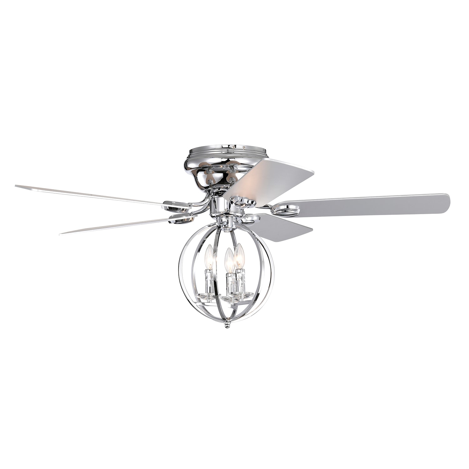 SINOFURN SYA650020WT 52-Inches Chrome with Finished Blades Indoor Downrod mount Standard Ceiling Fan Light kit compatible and Remote ( 5 -Blade)