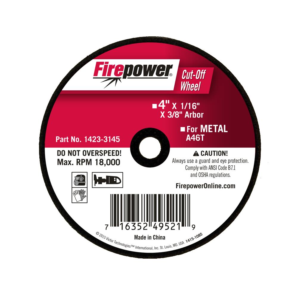 Firepower 1423-3147 Type 1 Abrasive Cut-Off Wheel for Metal 4-Inch Diameter 1/16-Inch Width with 5/8-Inch Hole 