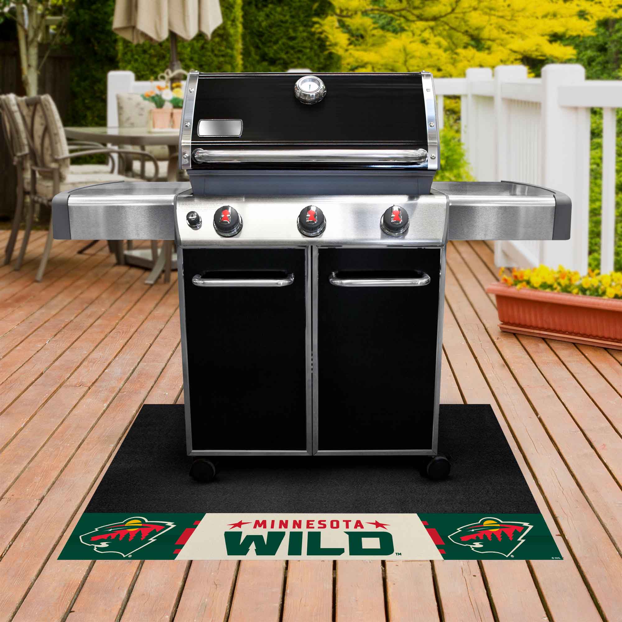FANMATS 14238 Minnesota Wild Grill Mat Black Vinyl Rectangular Grill Mat