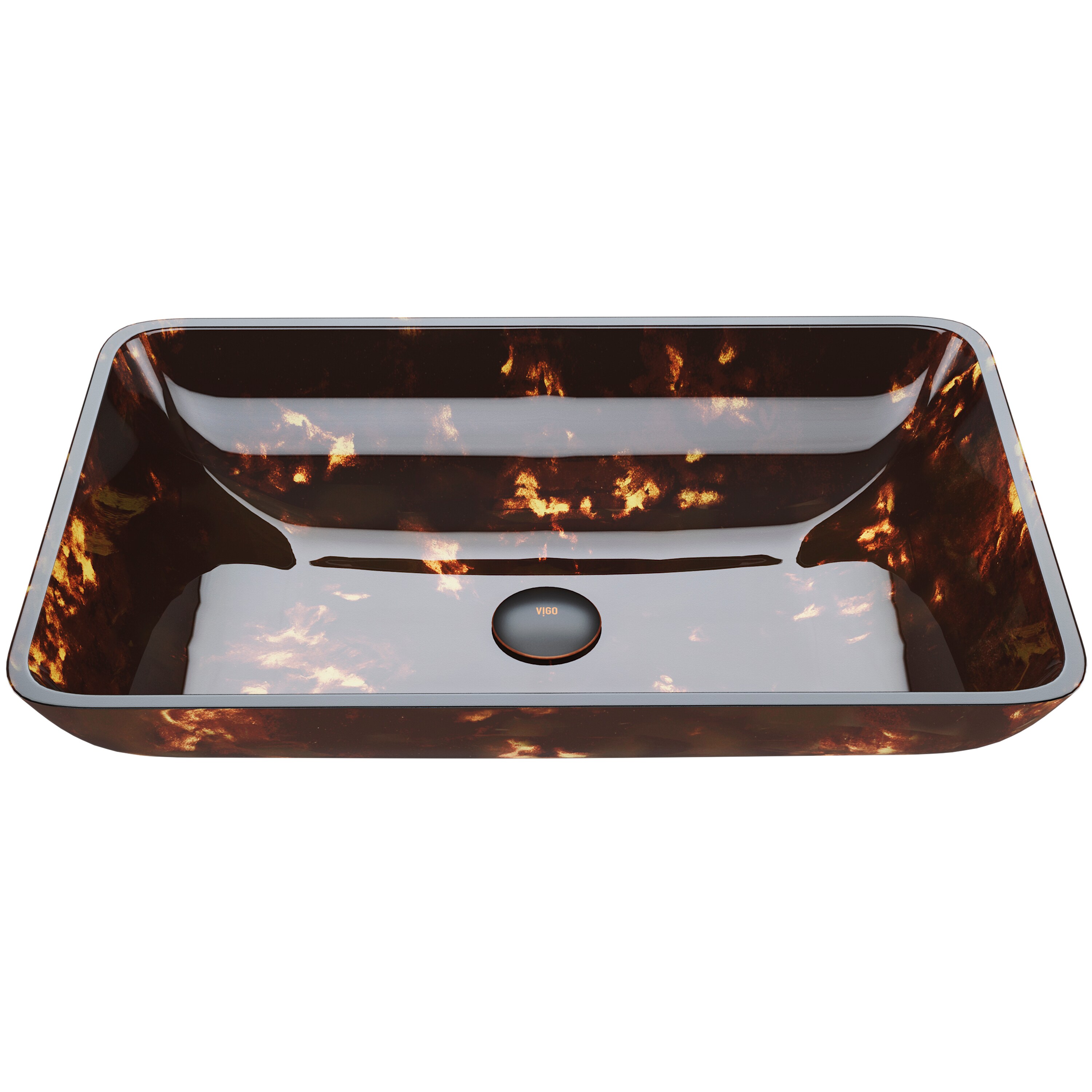 VIGO Brown and Gold Fusion Glass Vessel Rectangular Modern Bathroom Sink (14.5-in x 22.25-in)