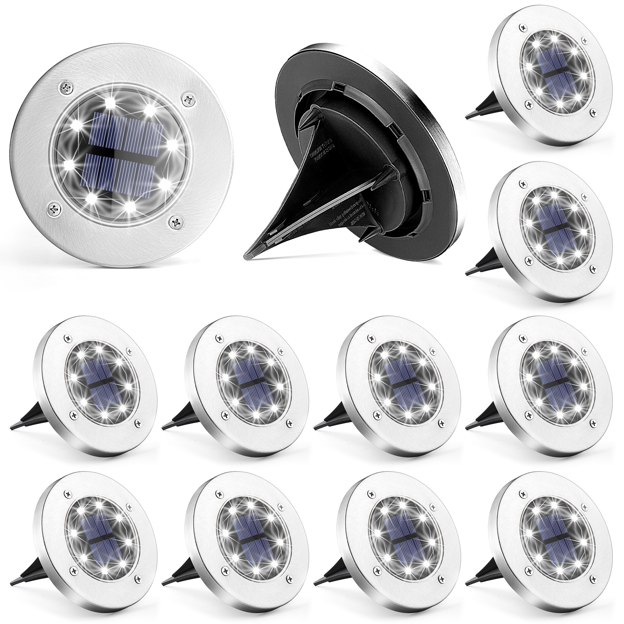 12-Pack 8-Lumen 1-Watt Silver Low Voltage Solar LED Outdoor Path Light (6500 K) | - GIGALUMI DL-12L-WL1