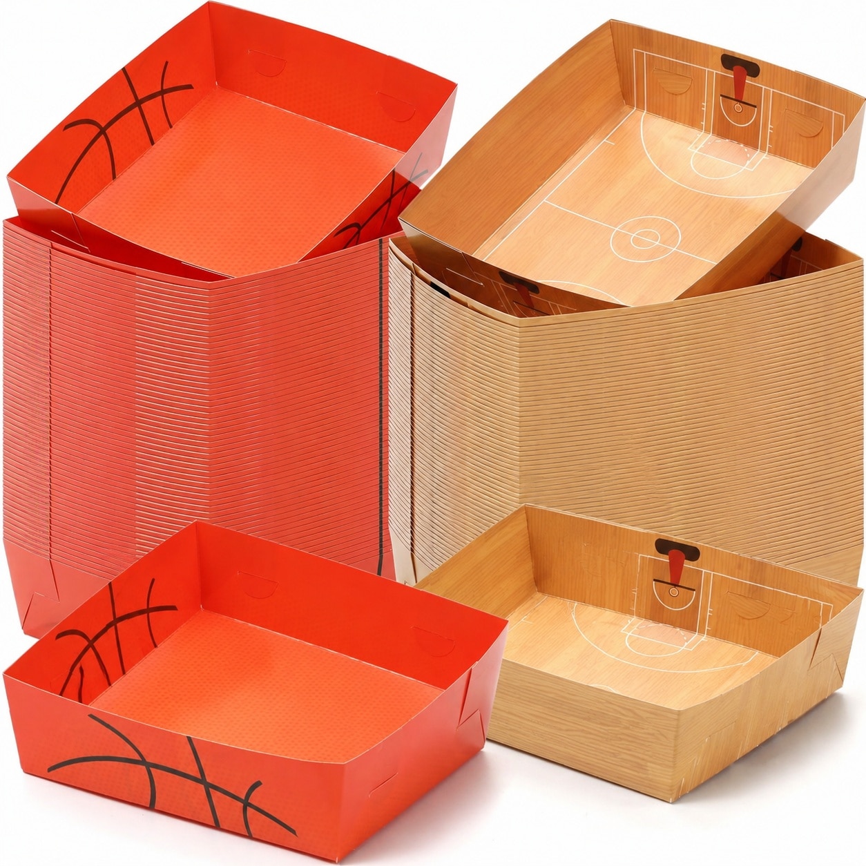 Aoibox  Basketball Theme 8 5 in x 7 5 in x 2 3 in Disposable Cardboard Serving Trays in Orange 100 Pack
