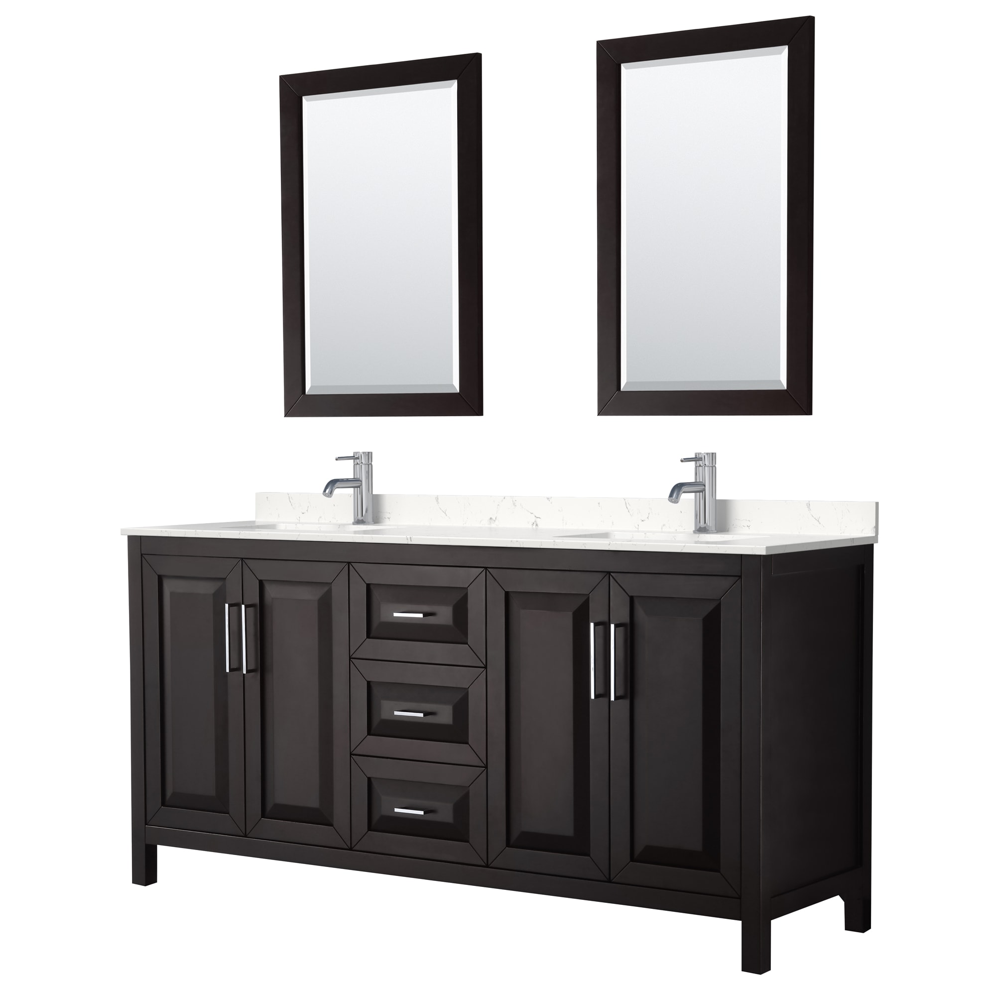 Wyndham Collection WCV252572DDEC2UNSM24 Daria 72-in Dark Espresso with Polished Chrome Trim Undermount Double Sink Bathroom Vanity with Carrara Cultured Marble Cultured Marble Top (Mirror Included)
