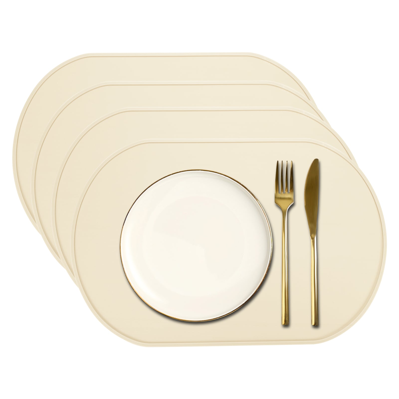 Unique Bargains 4pcs Oval Silicone Placemat 15.4 Inch x 10.4 Inch Non-Slip Washable Table Placemats Heat Resistant Waterproof Mat with High Edge for Table Kitchen Desk Protection White