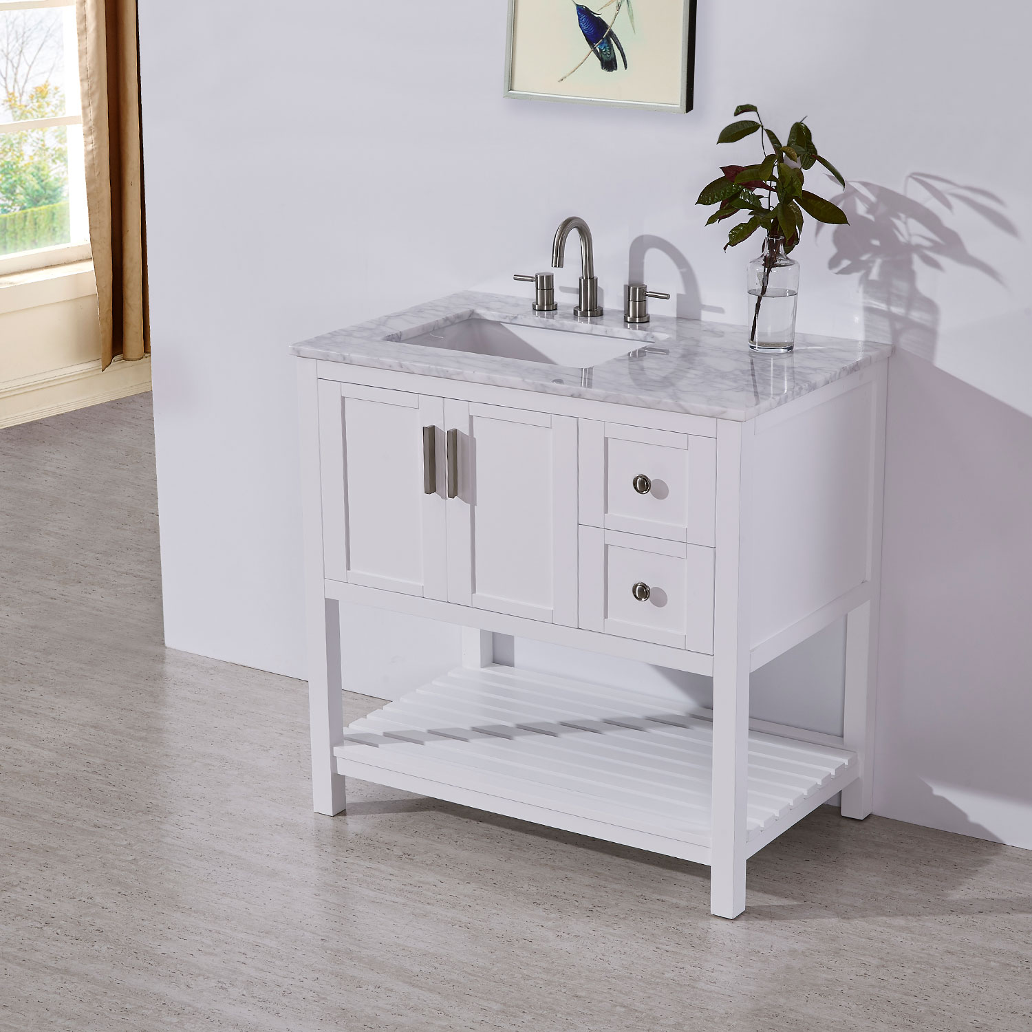 Silkroad Exclusive 36-in White Undermount Single Sink Bathroom Vanity ...