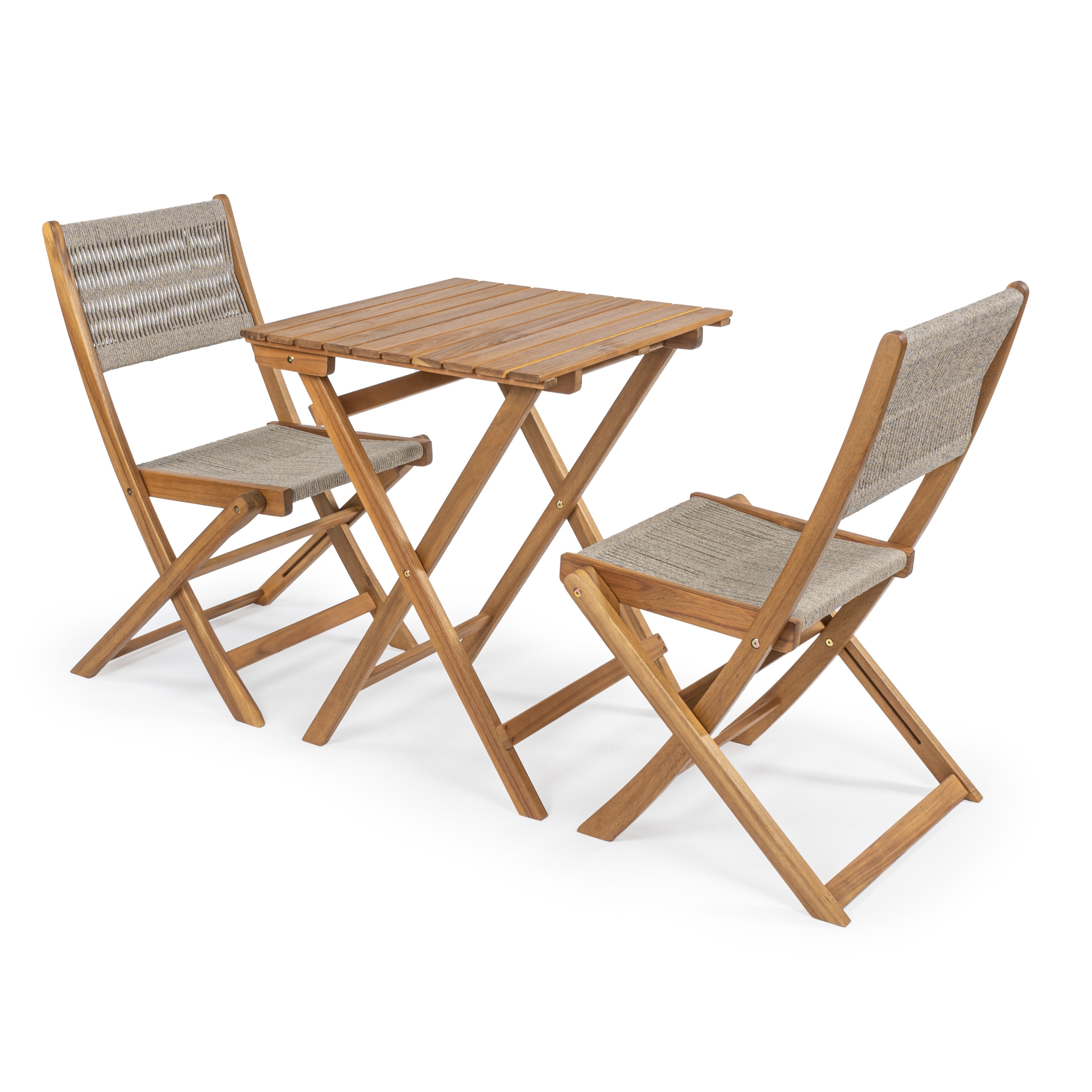 JONATHAN  Y DNG2001A-3SET Javea 3 -Piece Teak Brown Woven Bistro Patio Dining Set Wood Square Table with 2 Stationary Chairs