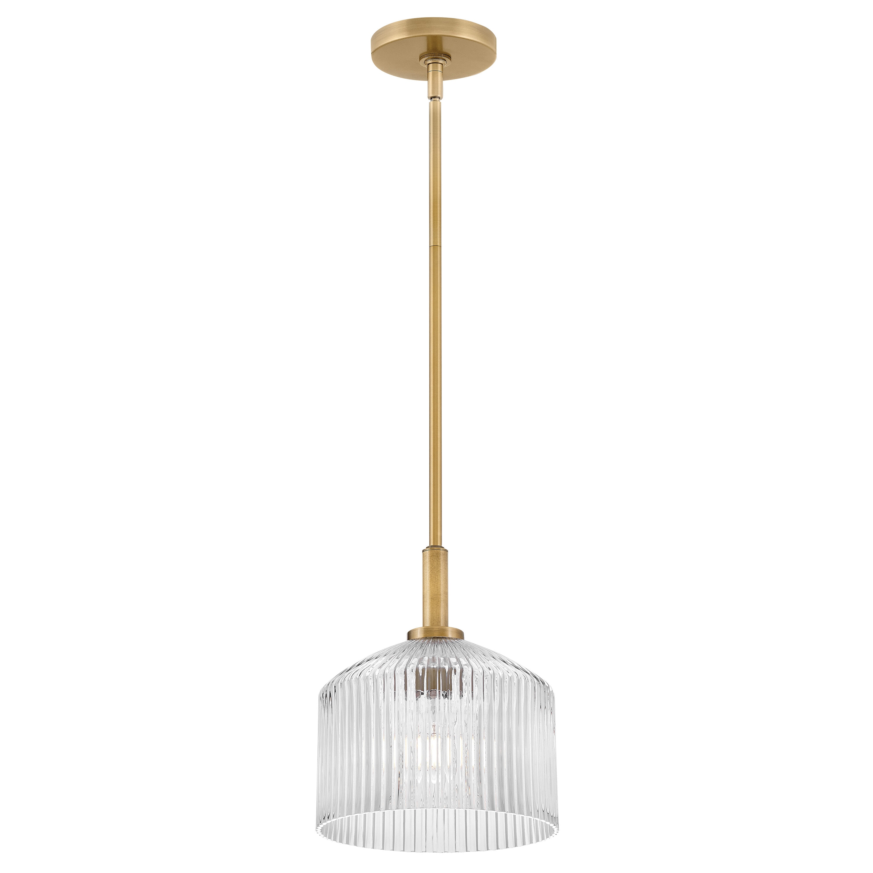 Lark 83727LCB Lisette Lacquered Brass Transitional Ribbed glass Cylinder Small Hanging Pendant light