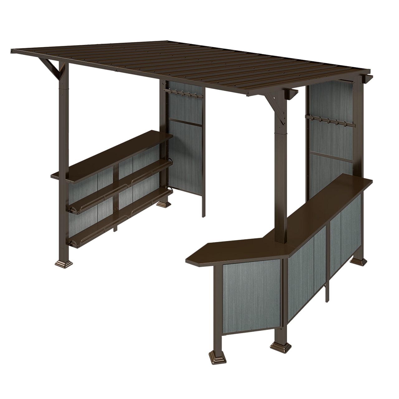Vynxaria -  9.2-ft x 8.9-ft Brown Steel Hardtop Grill Gazebo with Lights