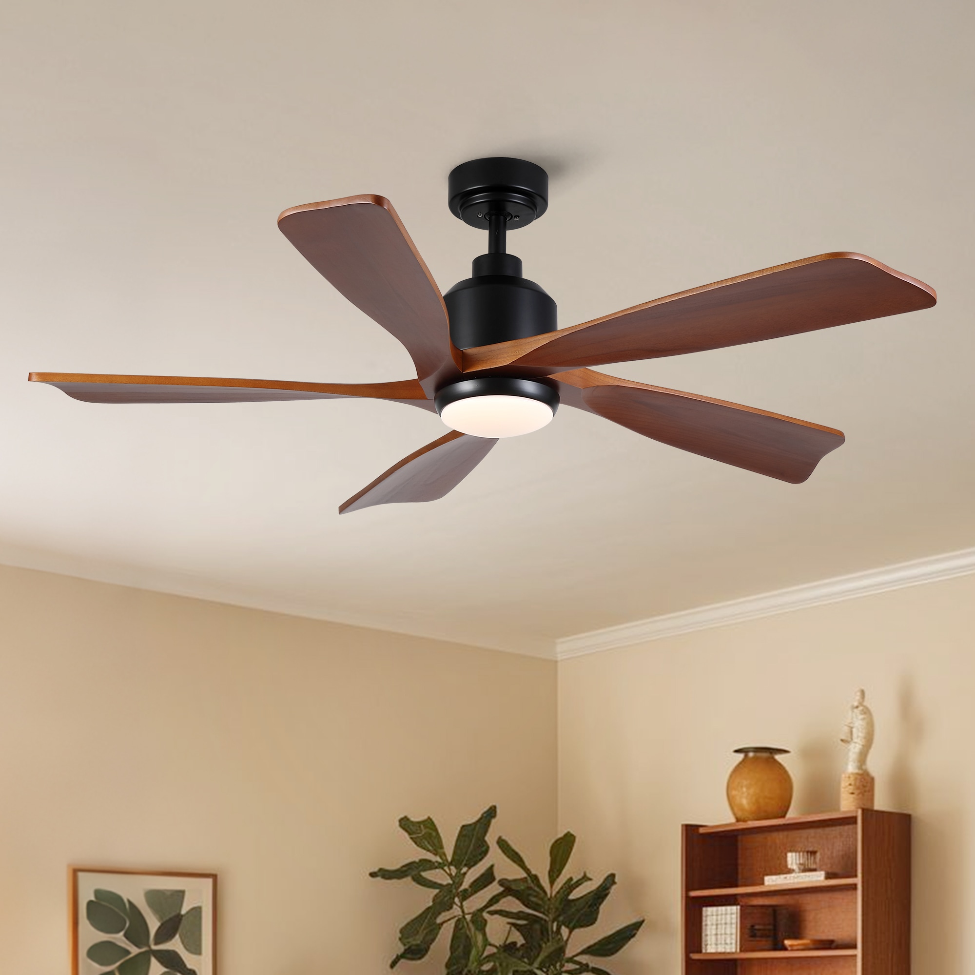 Huluwat 52 Inches Modern Farmhouse Solid Wood Black Ceiling Fan