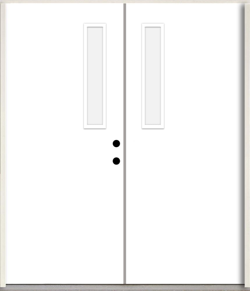 RELIABILT LO1063370 Spotlights 72-in x 80-in x Fiberglass 1/4 lite Left-hand inswing Modern White Paint Painted Prehung Double Front Door Insulating core