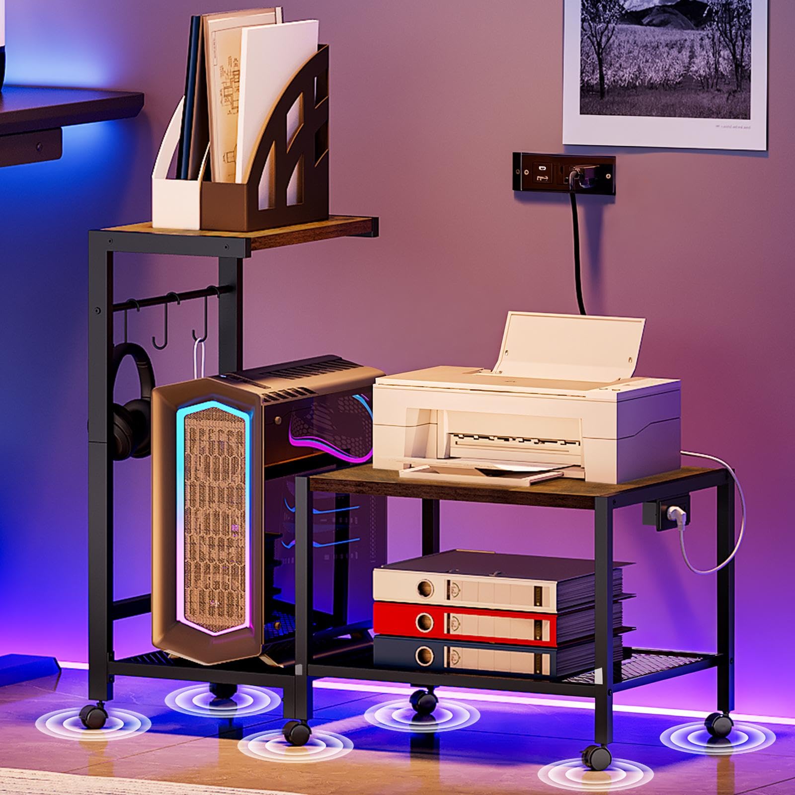 CYIKE Printer Stand with Computer Tower Stand 2-in-1 Mobile Printer ...