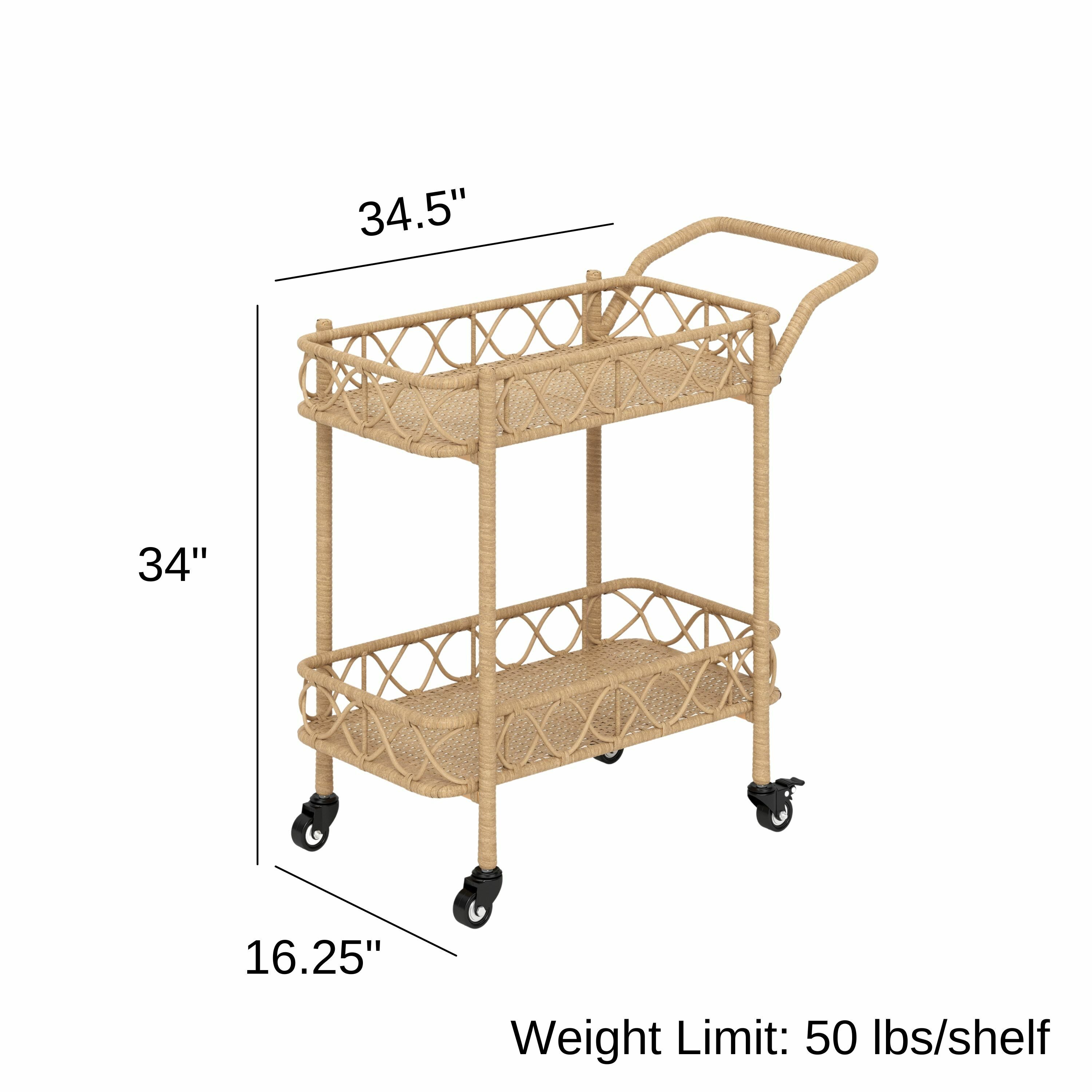 Haven Way Hana Tan Wicker Outdoor Serving Cart in the Outdoor Serving Carts  department at