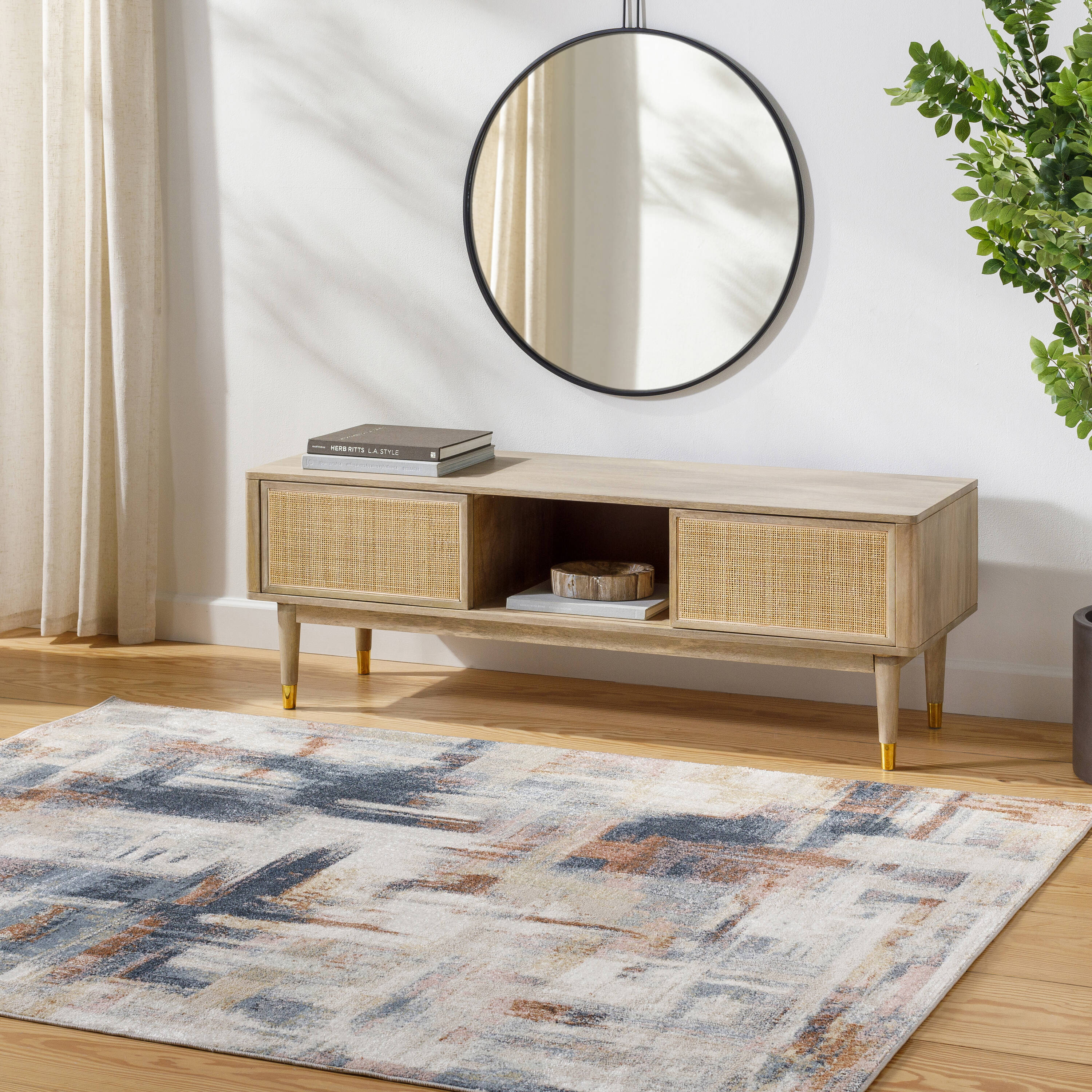 Livabliss SNN2310-679 Santana 7 x 9 (ft) Polyester Cream Rectangular Indoor Abstract Bohemian/Eclectic Machine washable Area rug