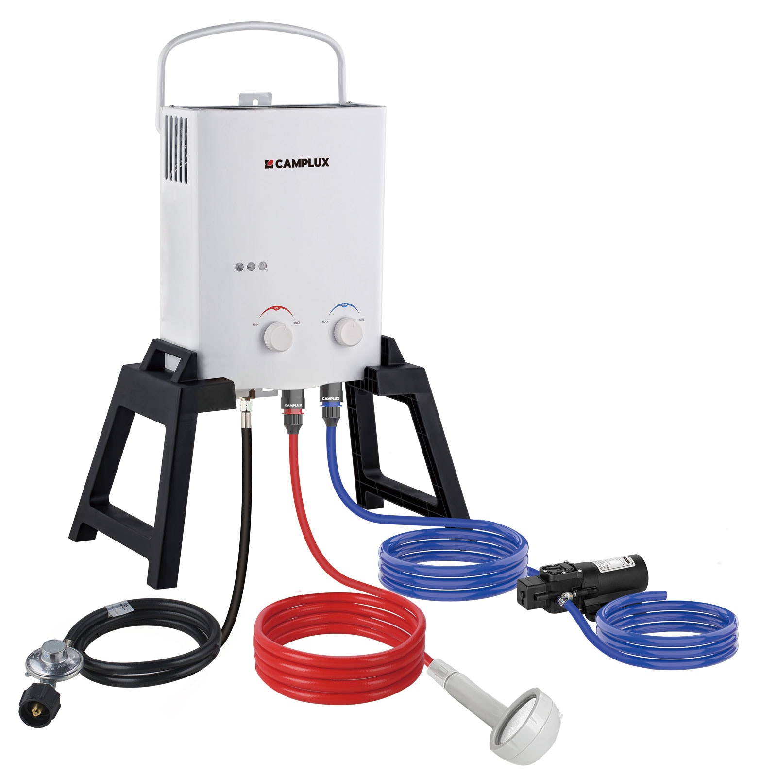 Camplux 1.32-GPM 34,000-BTU Outdoor Portable Liquid Propane Tankless Water Heater with Freestanding St and Carry Bag