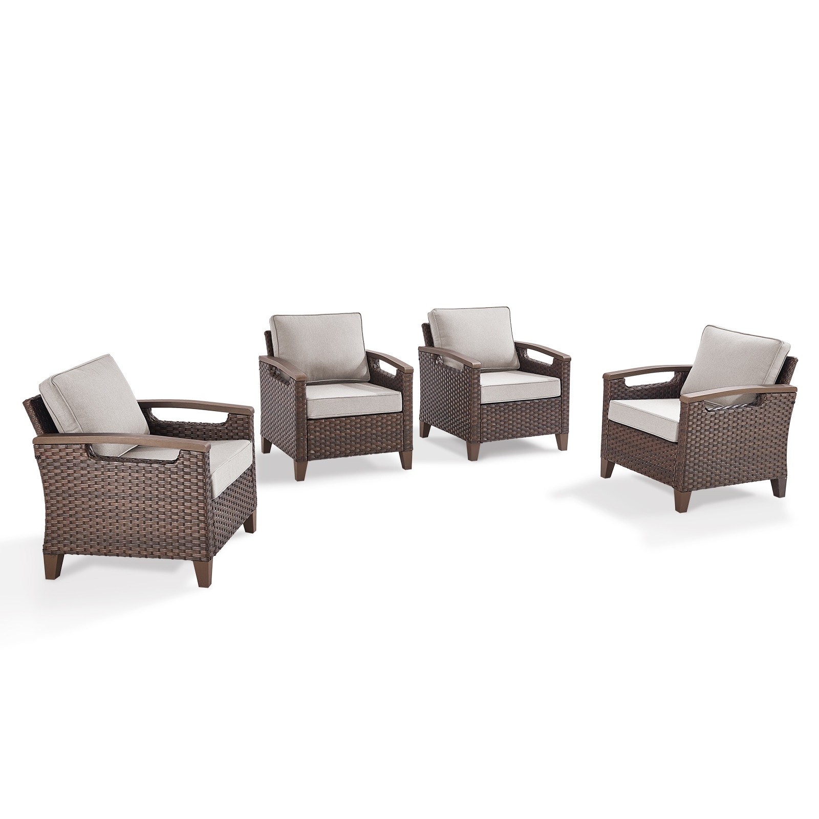 Rilyson FSALBR11X2-2 Set of 4 Wicker Brown Stainless steel Frame Stationary Conversation Chair with Beige Cushioned Seat