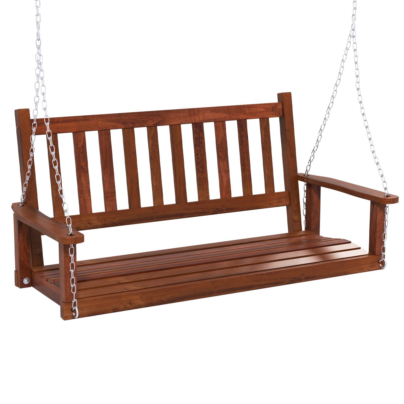 Slickblue D-CO-NB54411PN 2-Person- Brown/ White- Poplar Wood Frame Outdoor Porch Swing with Slatted Back and Armrests for Porch Balcony Backyard