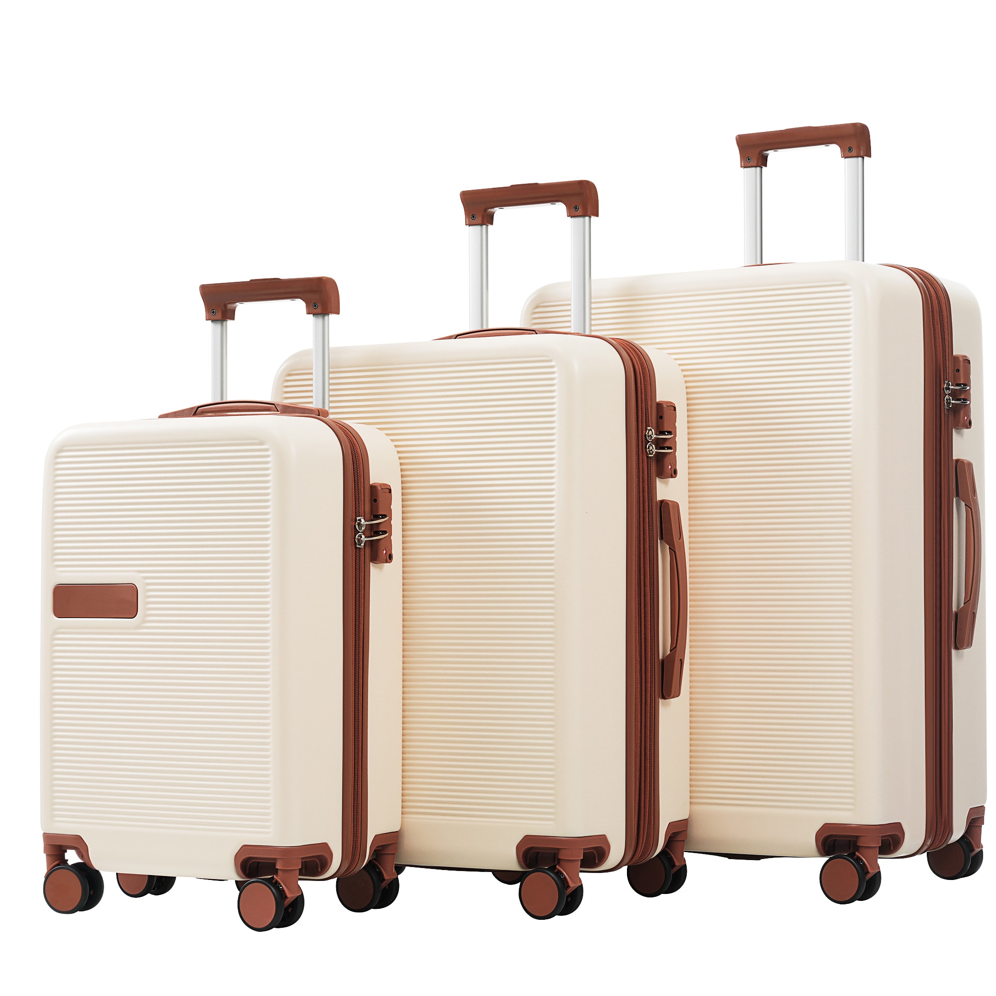 Flynama L-P178105Z 18.5'' x 12.2'' x 28'' Brown+White Plastic Hardshell Suitcase set