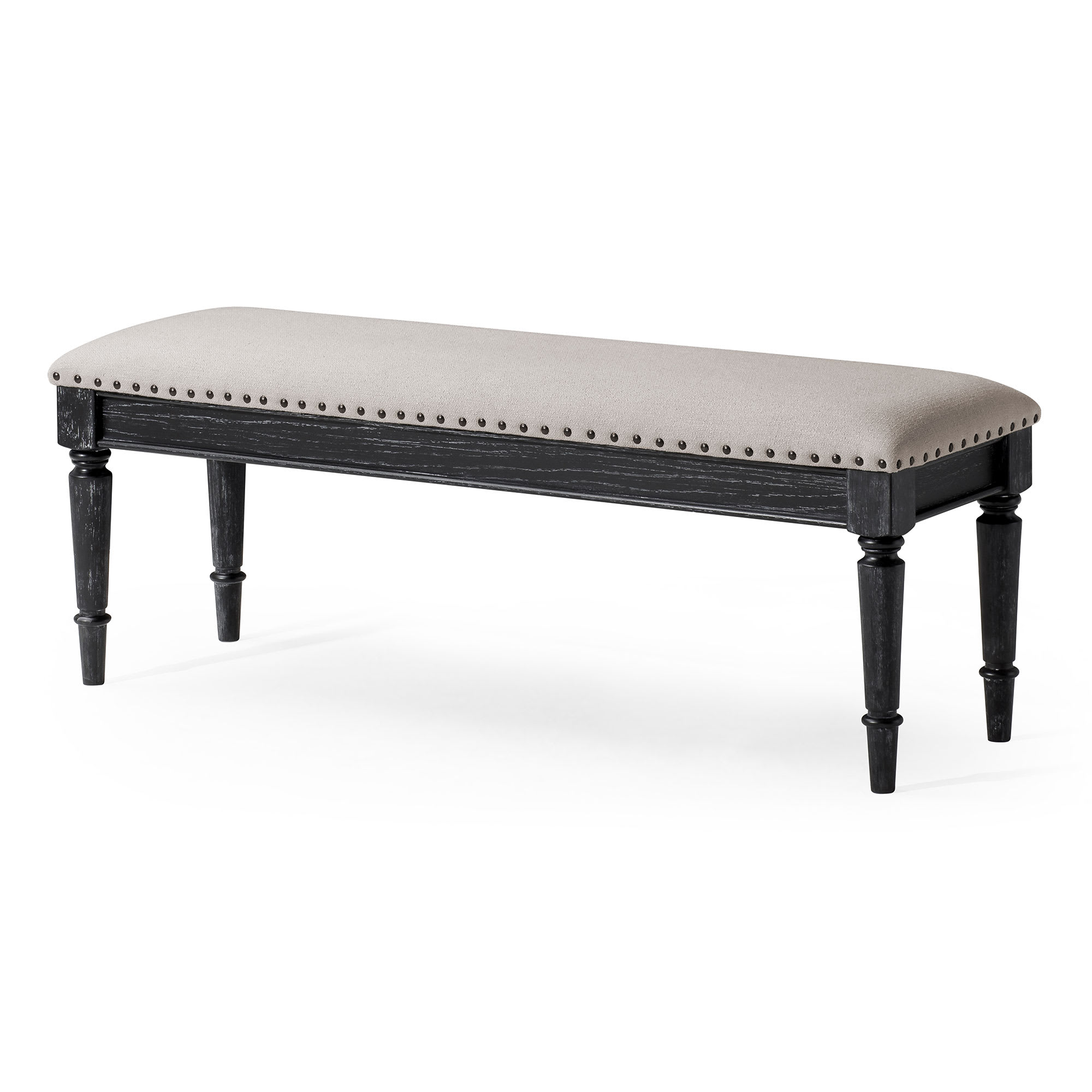 Maven Lane 324544 Elizabeth Traditional Wooden Upholstered Bench Padded Seat for Kitchen Dining Room Table or Entryway in Antiqued Black Finish